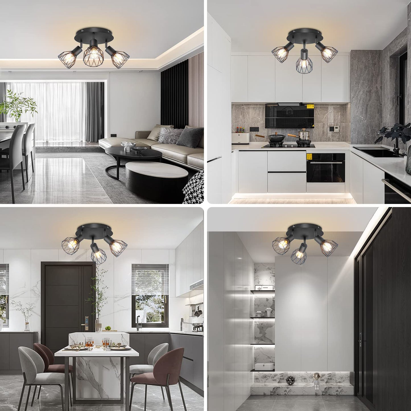 Kimjo Led Deckenstrahler 6 Flammig - Deckenleuchte Strahler E14 Schwenkbar - Deckenlampe Schwarz 6 Flammig Lampe Wohnzimmer - Deckenlampe LED Deckenleuchte Küche Deckenspot Ohne Leuchtmittel