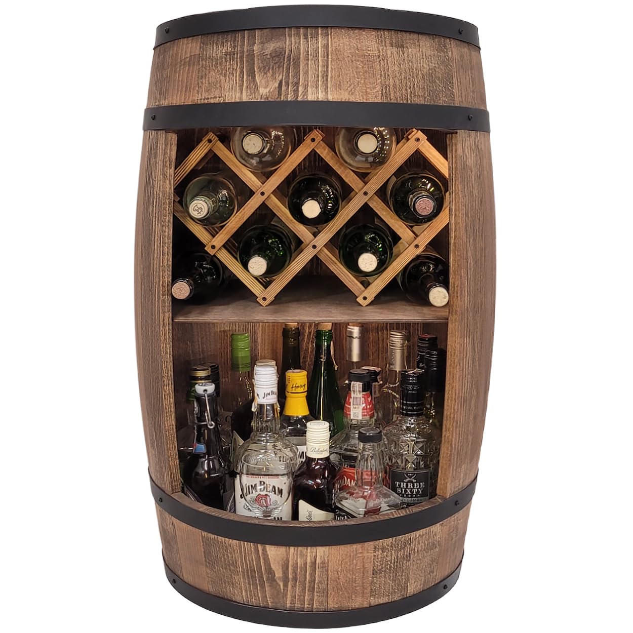Barrel Bar with LED Lighting and Wine Holder Wine Rack - Wooden Barrel Home Bar 80 cm Rustic Decorative Bar Cabinet Wine Stand - Barrel Beer Wine Bottle Stand - Bar Whisky Gift (Dark Brown)