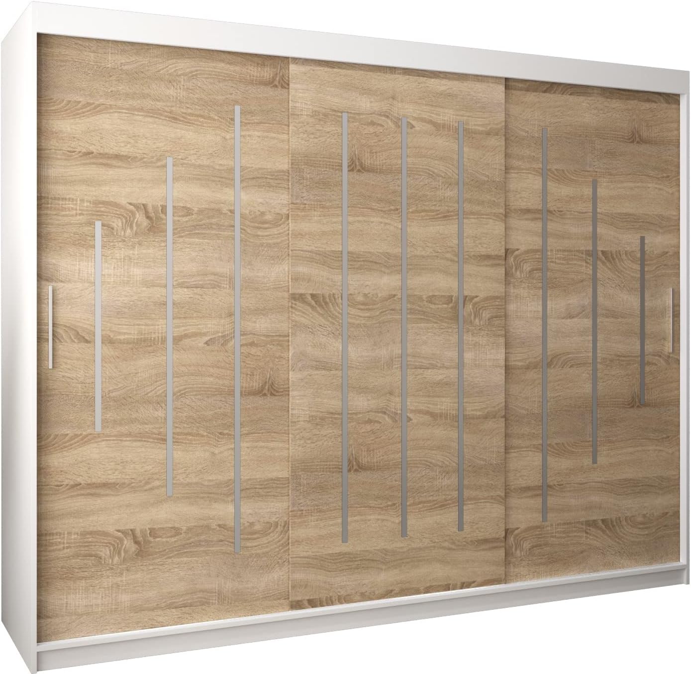 Kryspol Schwebetürenschrank York 250 cm Kleiderschrank mit Kleiderstange und Einlegeboden Schlafzimmer- Wohnzimmerschrank Schiebetüren Modern Design (Weiß)