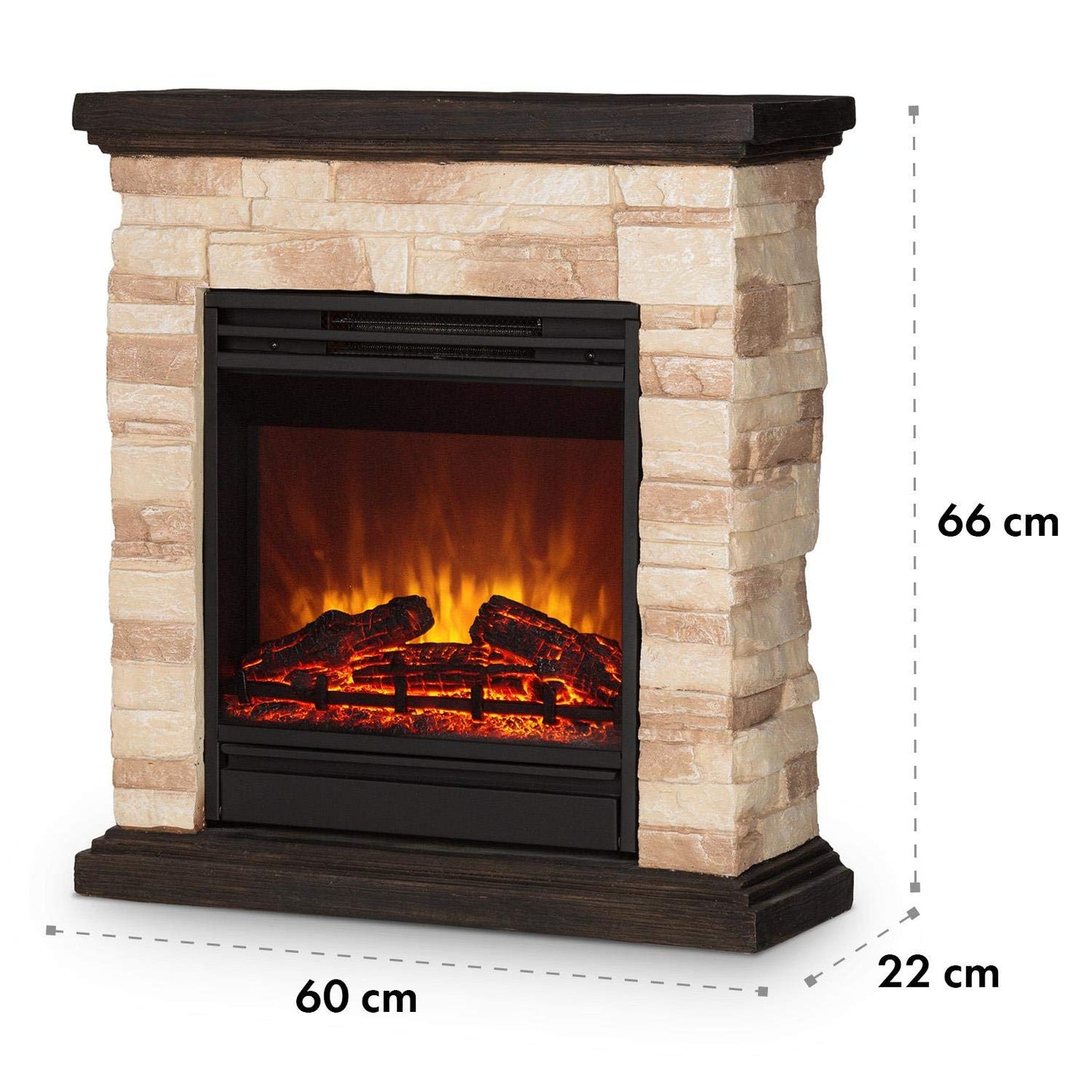Klarstein Electric Fireplace, Electric Fireplace, 1800 Watt, Flame Effect, Stone Decor, Polystone, Remote Control
