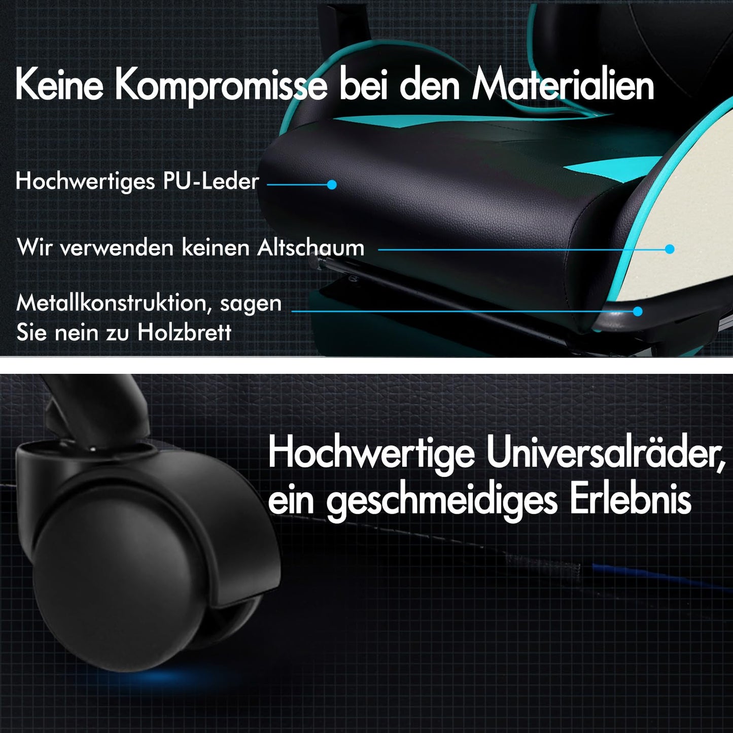 ALFORDSON Videospielstuhl, ergonomischer Bürostuhl, Massage-Rennstuhl, einziehbare Fußstütze, PU-Leder, höhenverstellbar und neigbar, 180 kg Tragkraft, Schwarz