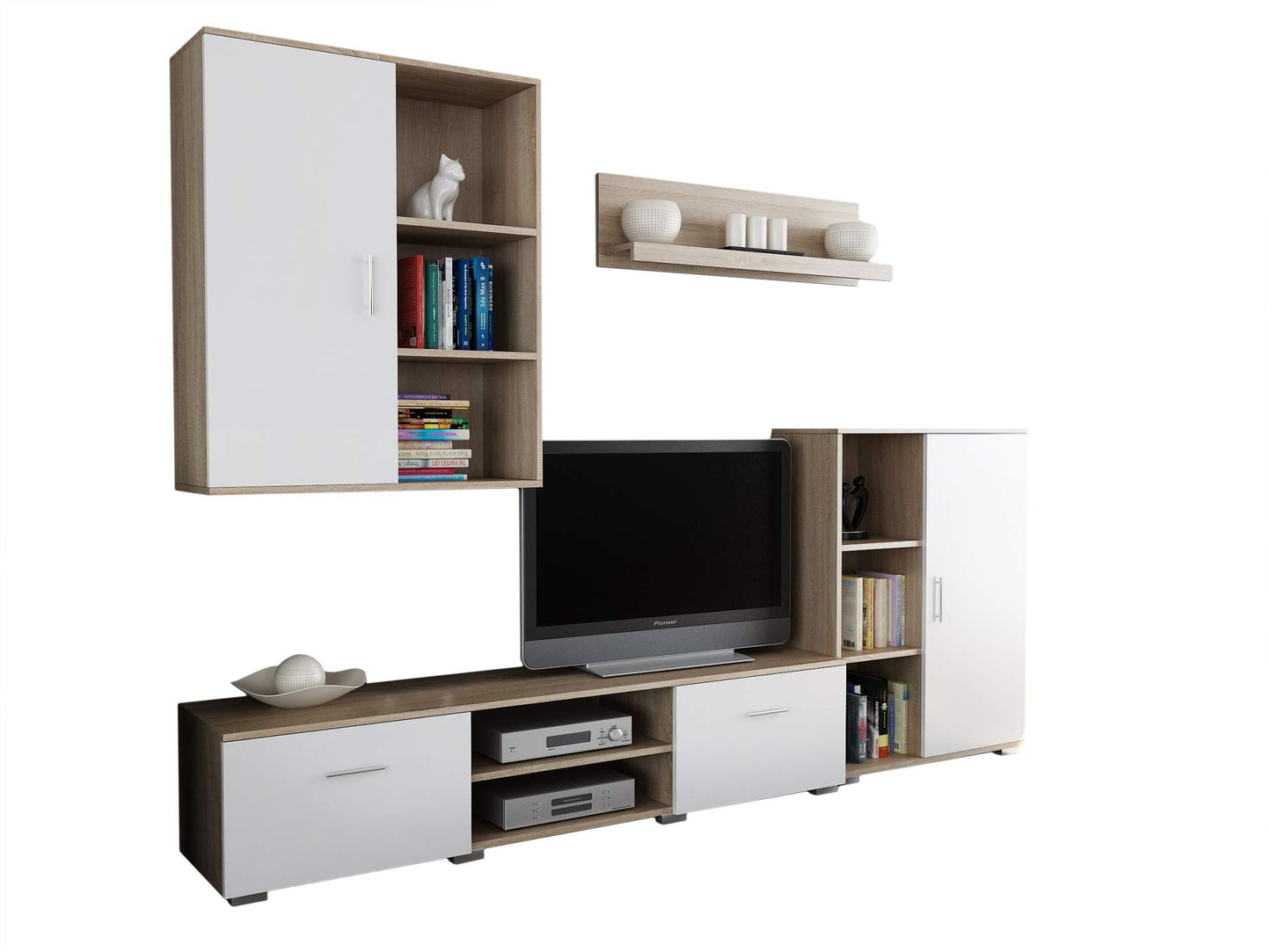 MATKAM Dedal Living Room Wall Unit Modern Living Room Cabinet with TV Table Complete Furniture (White)