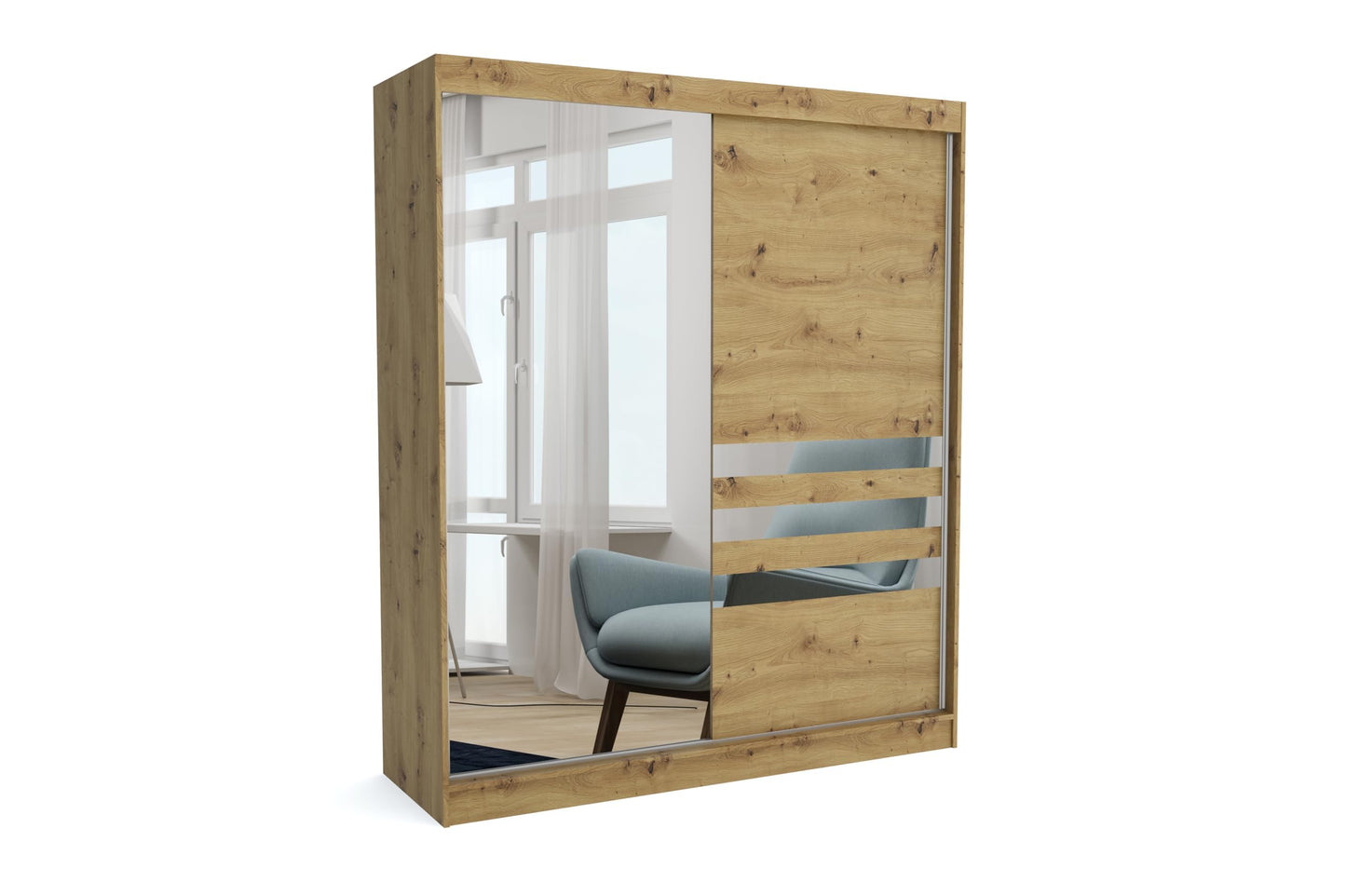 Brent - Kleiderschrank mit Spiegel Henry, 250cm Breit, Schlafzimmerschrank mit 1 Kleiderstange und Einlegeböden für Kleidung, Kleiderschrank Grau