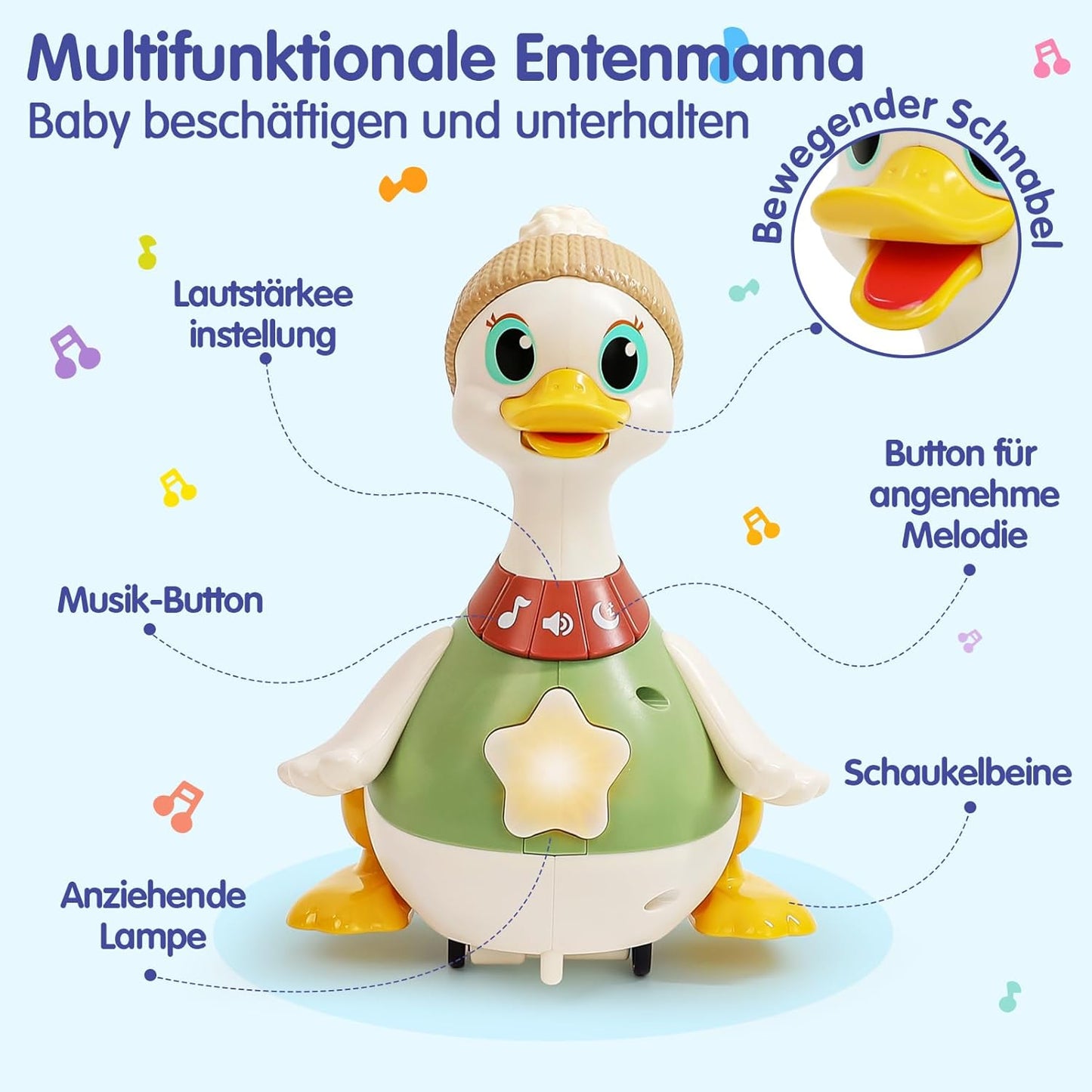 HOLA Baby Toy 6-8-9-12 Months, Dancing Duck Family Toy, Crawling Toy with Light & Music, Interactive Baby Toy from 6 8 9 12 Months, Tummy Time Toys from 1 Year Boys Girls