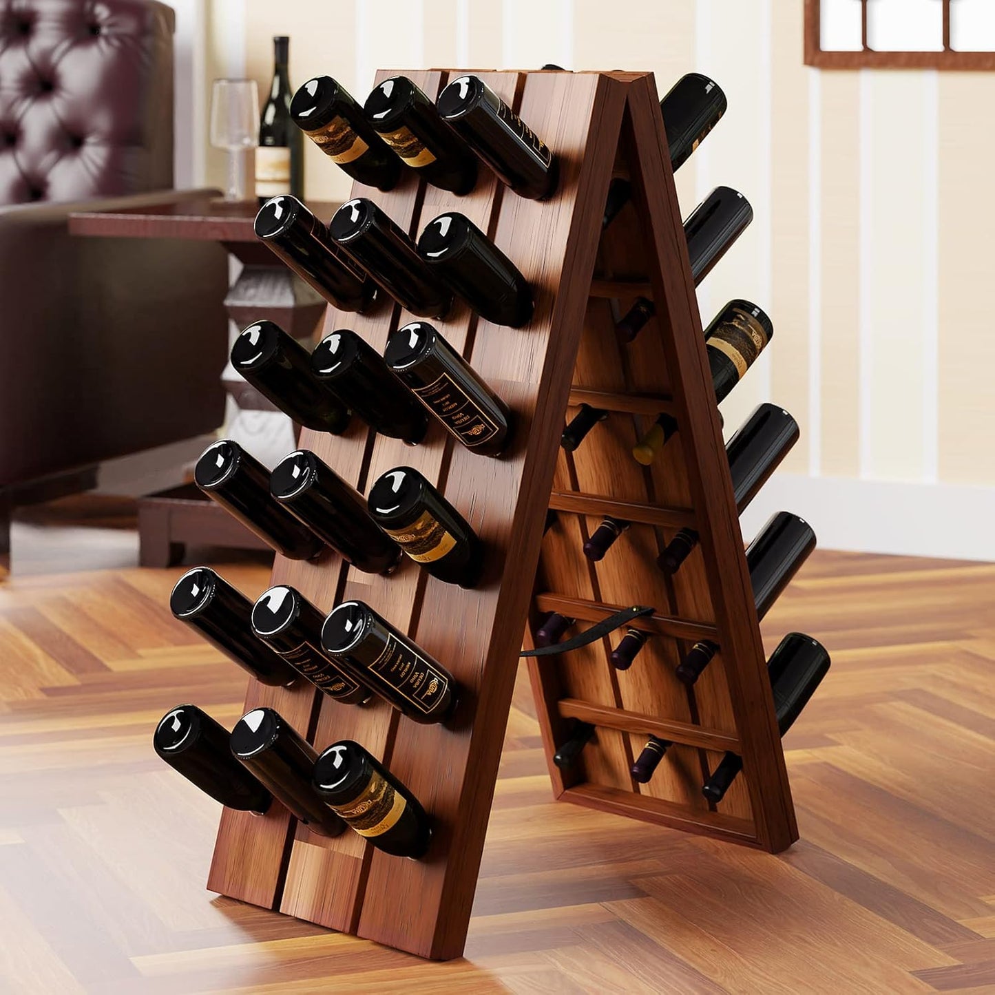 Casaria® Weinregal 36 Flaschen 87x 55x 39cm Akazien Holz Stehend Klappbar Keller Küche Wohnzimmer Bar Weinständer Weinhalter Flaschenregal Regal Rustikal