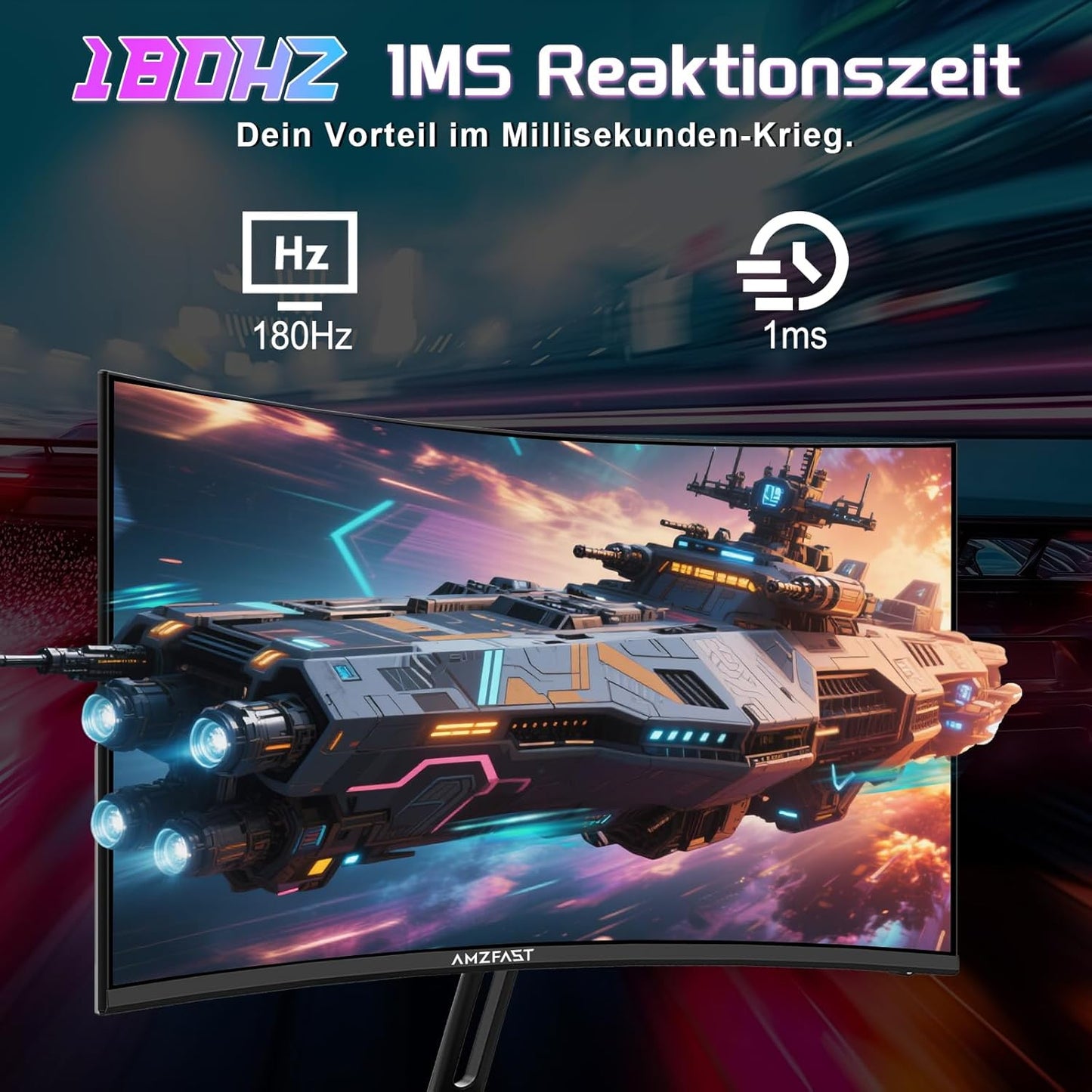 Amzfast 32 Zoll Curved Gaming Monitor (240Hz, 1920x1080, 1ms MPRT, 1500R), Adaptive-Sync, 90% DCI-P3, 120% sRGB, 300cd/m², HDMI 2.0 & DisplayPort 1.4 (AMZG32C3F)