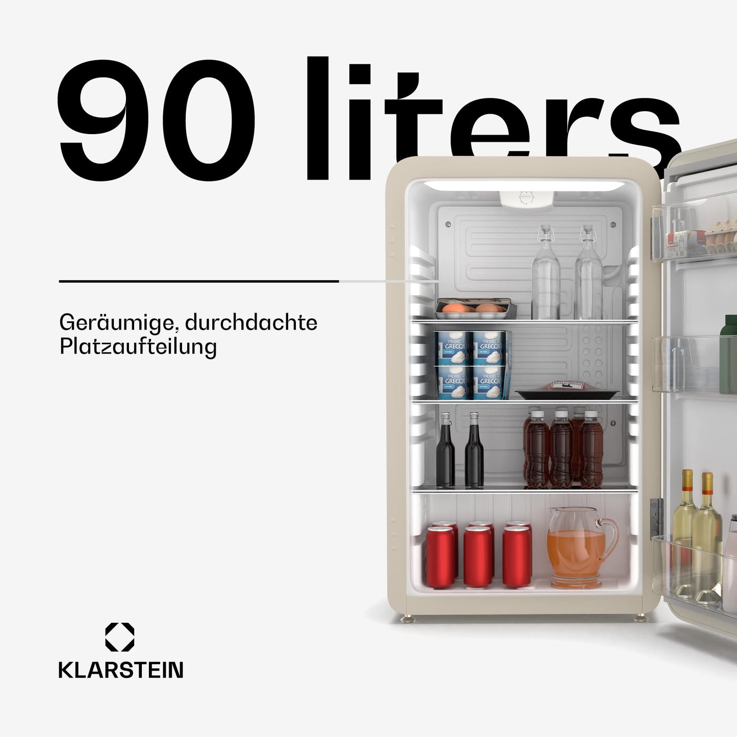 Klarstein Kühlschrank, Mini-Kühlschrank für Getränke, Kühlschrank Klein, Kleiner Kühlschrank Lautlos, Skincare Fridge, Vintage Design, Camping Kühlschrank, Minikühlschrank für Zimmer, 0-10°C, 70 L