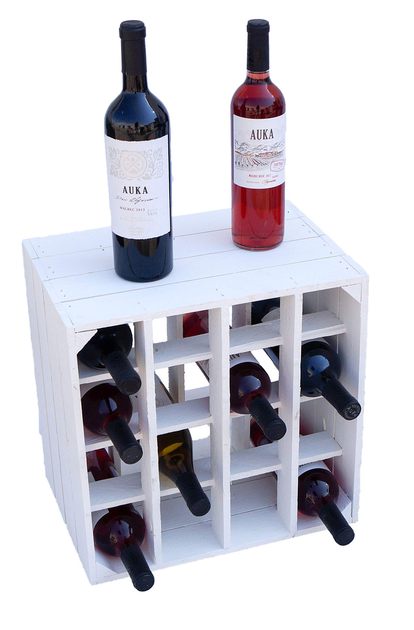Kistenkolli Altes Land Weinregal 16er weiß/Natur/geflammt Maße 40x40x27cm Regalkiste Flaschenablage Weinregal Apfelkiste/Weinkiste (Weinregal 16er weiß)
