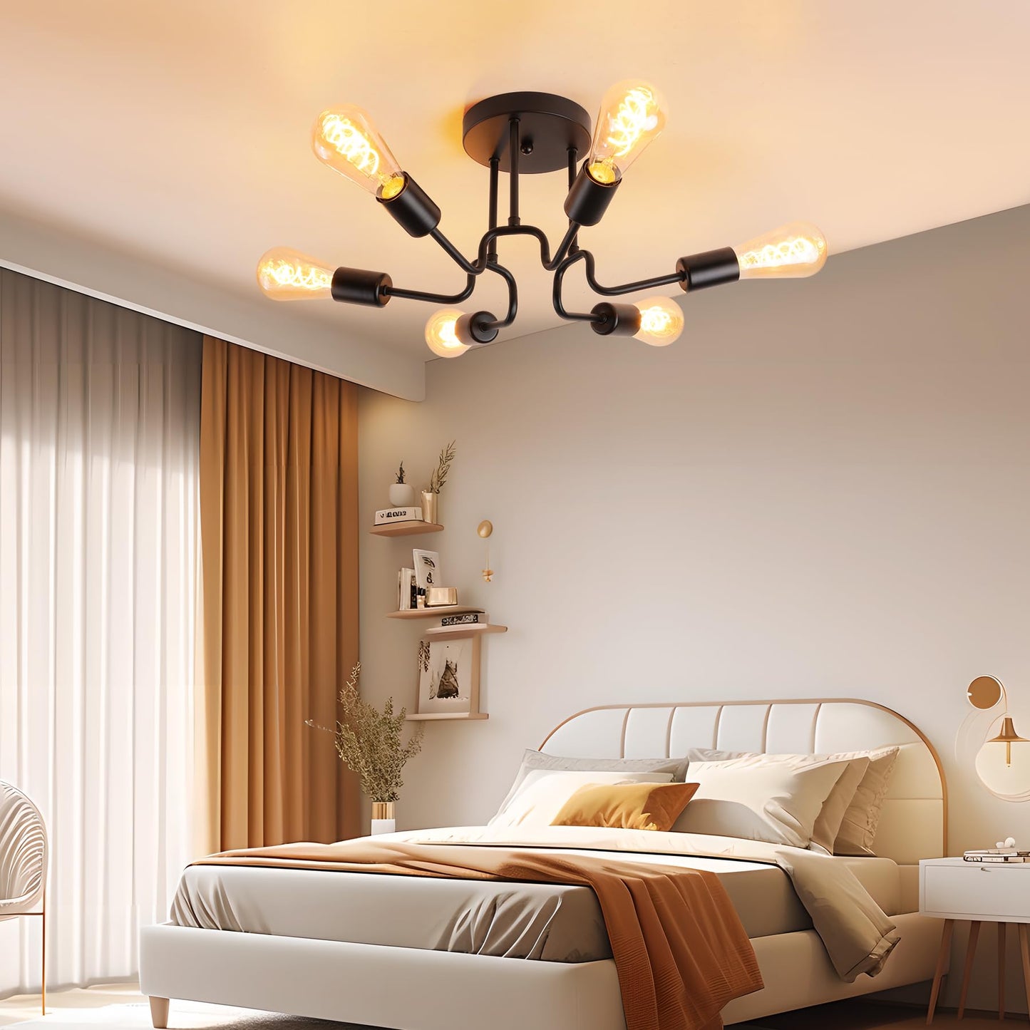 Ceiling Light Vintage 6 Bulbs Ceiling Light Retro E27 Living Room Lamp Industrial Lamp Bedroom Lamp Black Chandelier for Bedroom Kitchen Hallway Dining Room without Bulb