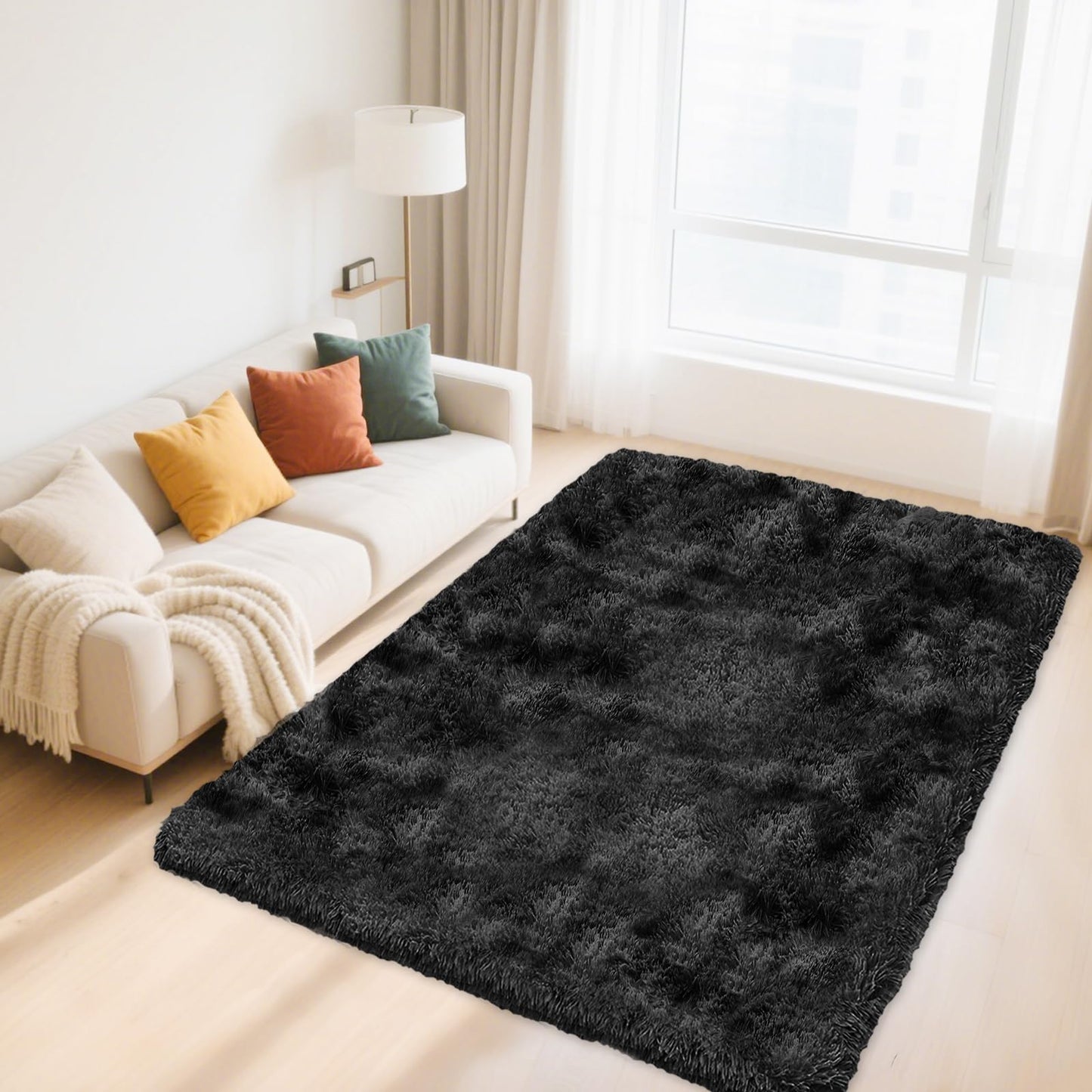 High Pile Living Room Rug, 140 x 200 cm, Cream Fuzzy Shaggy Fluffy Rug for Bedroom Rugs, Modern Plush Living Room Rug, Bed Rug, High-Pile Carpet, Non-Slip for Children's Room