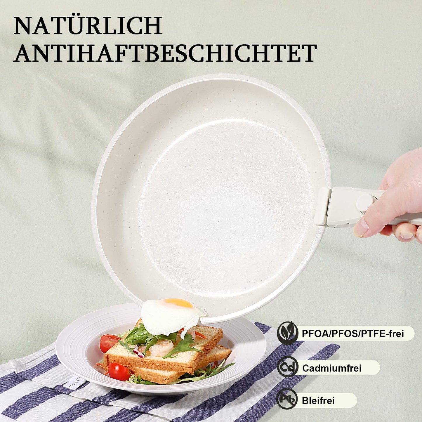 GiPP Keramik Topfset mit Abnehmbarer Griff, 5-Teilig Topf und Pfannenset mit Antihaft Beschichtet, Topfset Induktion Kochtopf Set, Backofenfest, für Alle Herdarten, PTFE/PFOA-frei, Schwarz