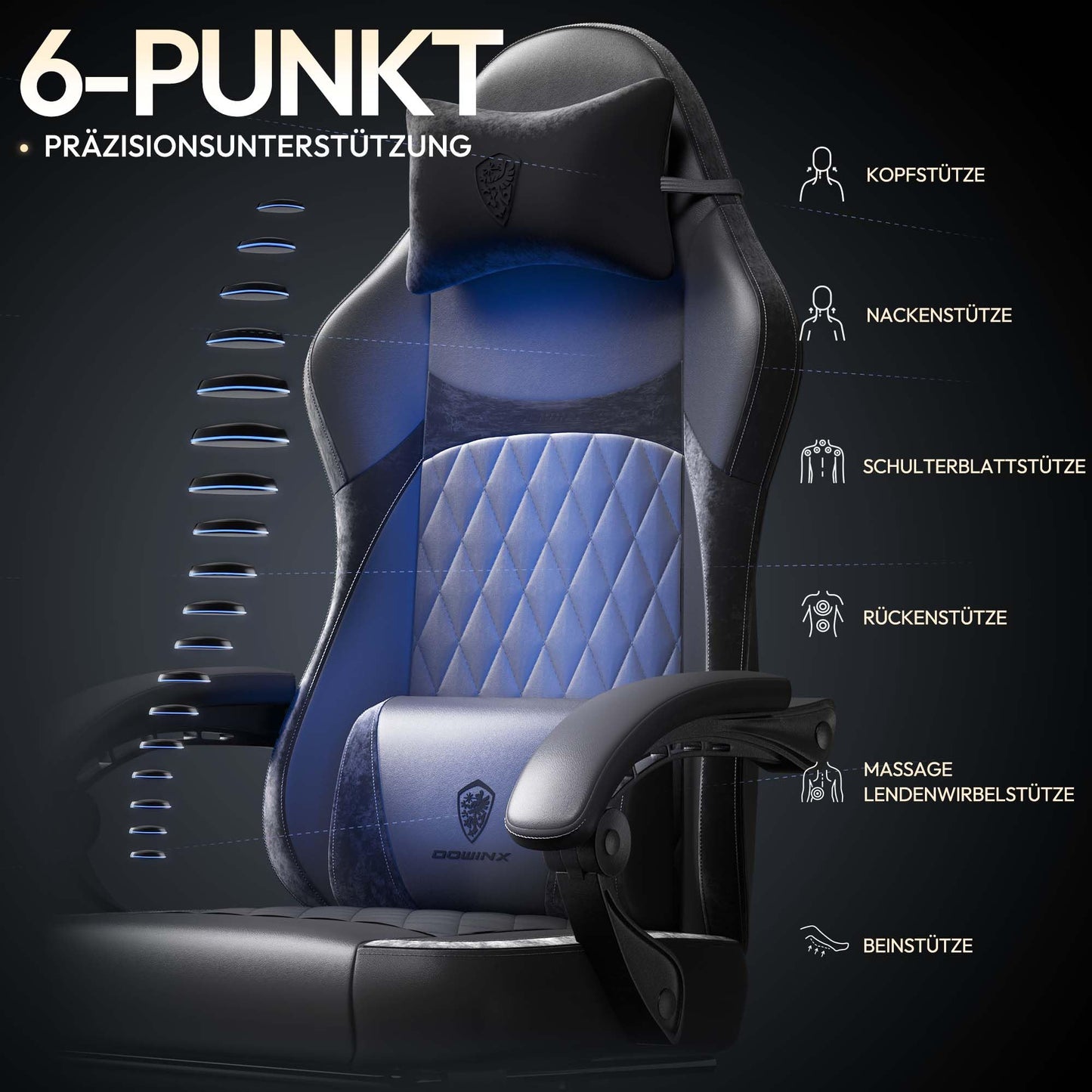 Dowinx Gaming Chair, Racing Gamer Chair, Ergonomic Gaming Chair with Lumbar Support, Gaming Chair, PU Leather, 150 kg, Black Purple