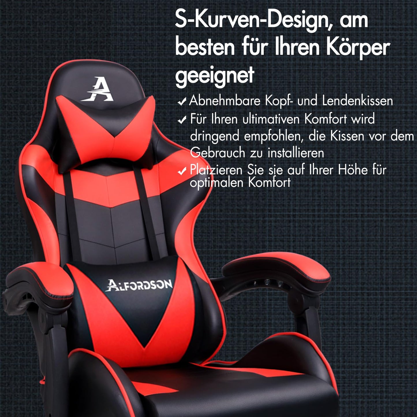 ALFORDSON Videospielstuhl, ergonomischer Bürostuhl, Massage-Rennstuhl, einziehbare Fußstütze, PU-Leder, höhenverstellbar und neigbar, 180 kg Tragkraft, Schwarz