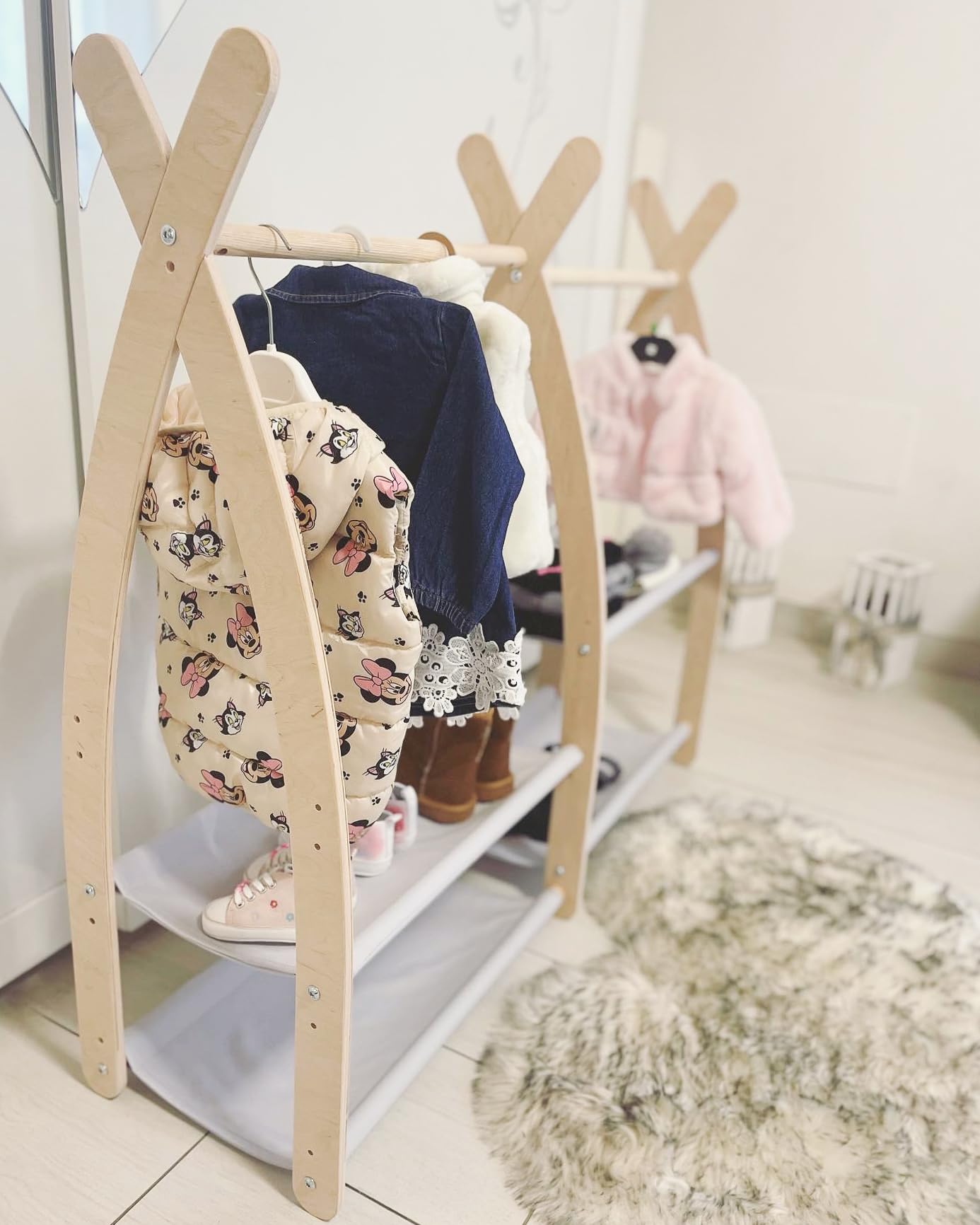 MAMOI® Children's Coat Stand 95 x 106 x 32 cm / 53 x 95 x 32 cm | Children's Wardrobe | Clothes Rail for Children | Wooden Rail | Wardrobe Wood for Children's Room | 100% Eco | Made in EU