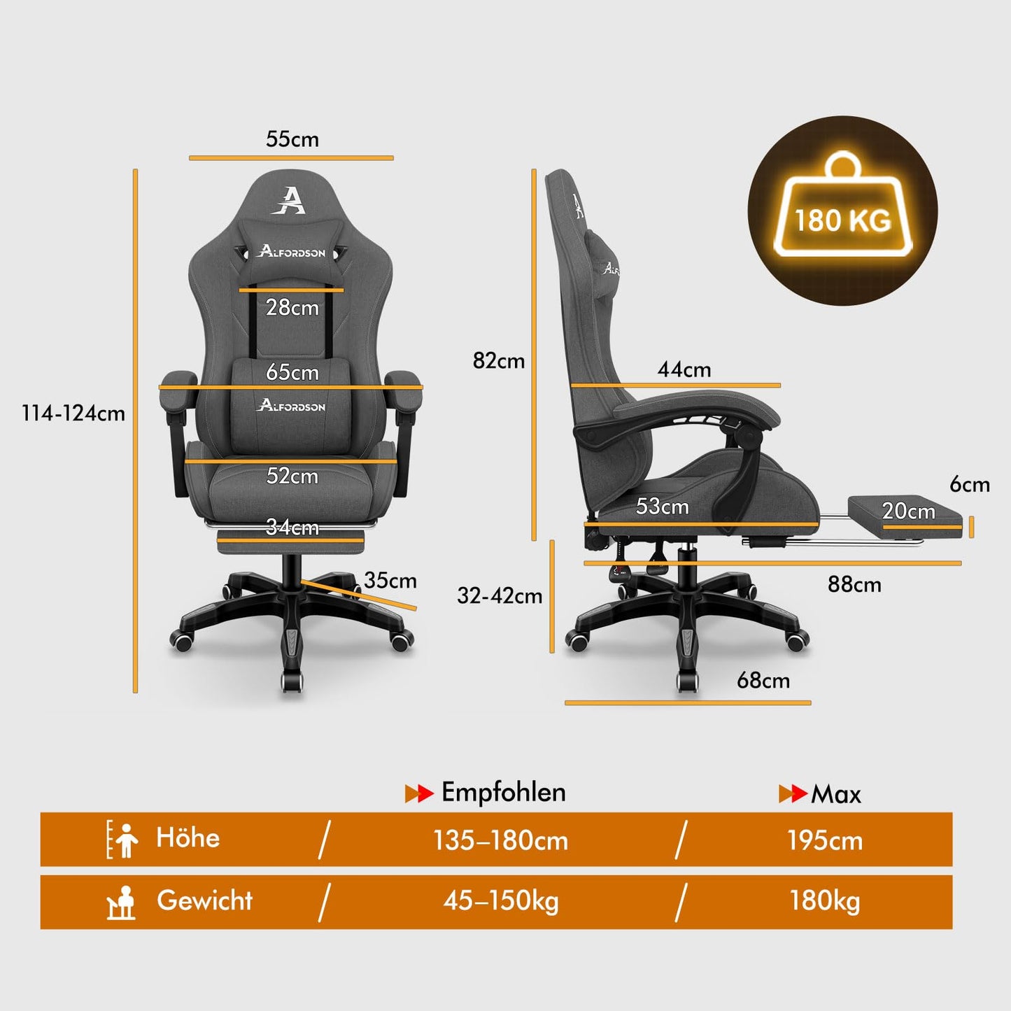 ALFORDSON Gaming-Stuhl mit Massage-Lendenwirbelkissen, ergonomischer Gamer-Racer-Stuhl mit Verstellbarer Rückenlehne, Drehstuhl mit Fußstütze, höhenverstellbar, Schwarz