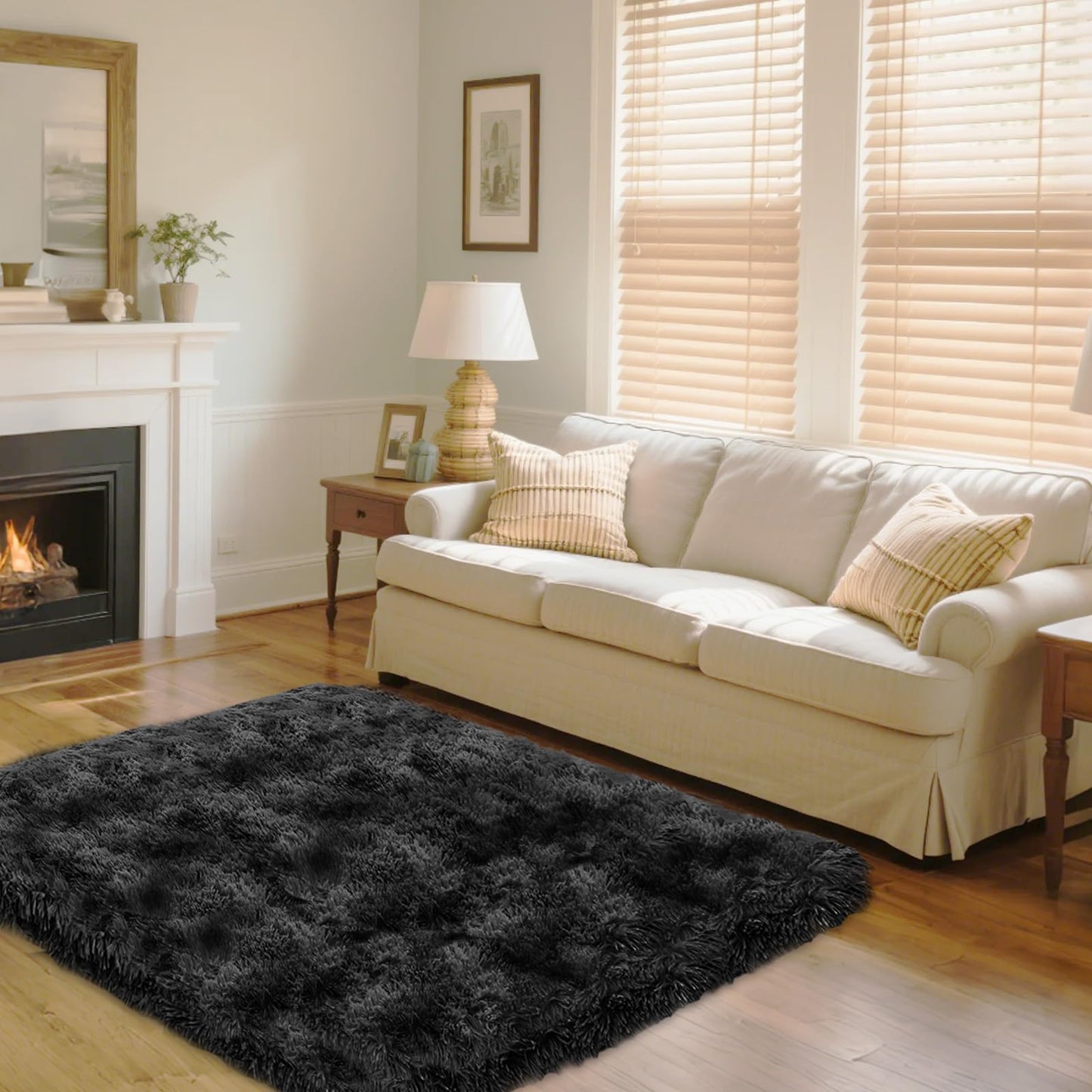 High Pile Living Room Rug, 140 x 200 cm, Cream Fuzzy Shaggy Fluffy Rug for Bedroom Rugs, Modern Plush Living Room Rug, Bed Rug, High-Pile Carpet, Non-Slip for Children's Room