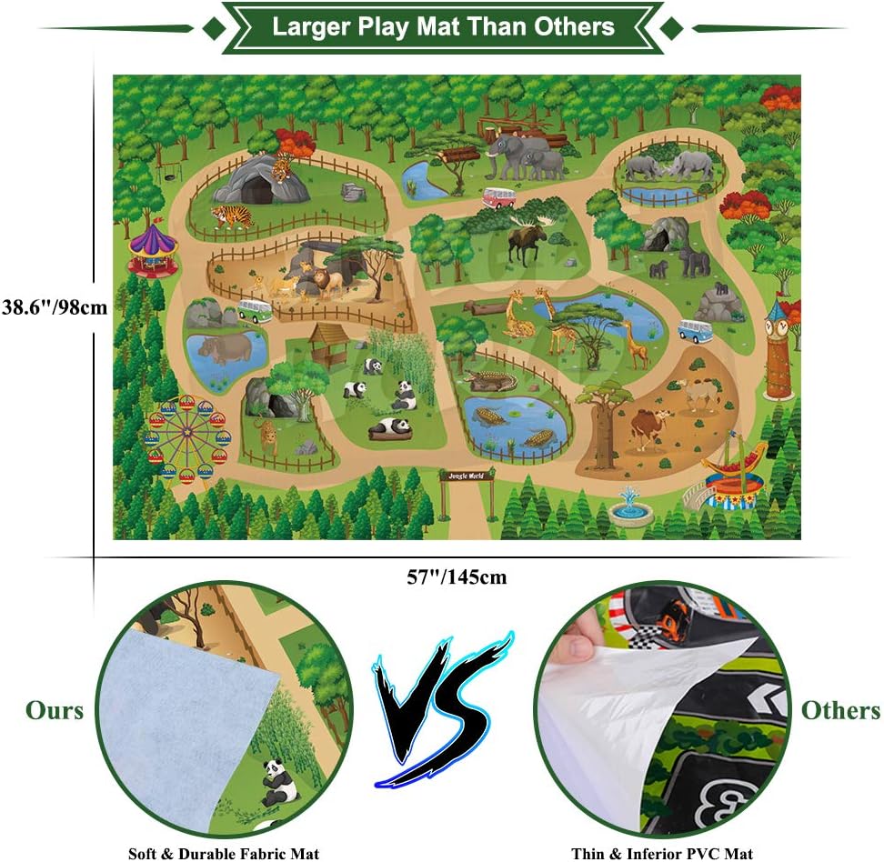 Mini Tudou 12 Stücke Safari Tiere Spielzeug Tierfiguren mit 145x98cm Aktivität Spielmatte,Realistischte Wildtier Figuren mit Löwe,Panda,Tiger,Nilpferd,Giraffe,Elefant für Kinder Jungen&Mädchen