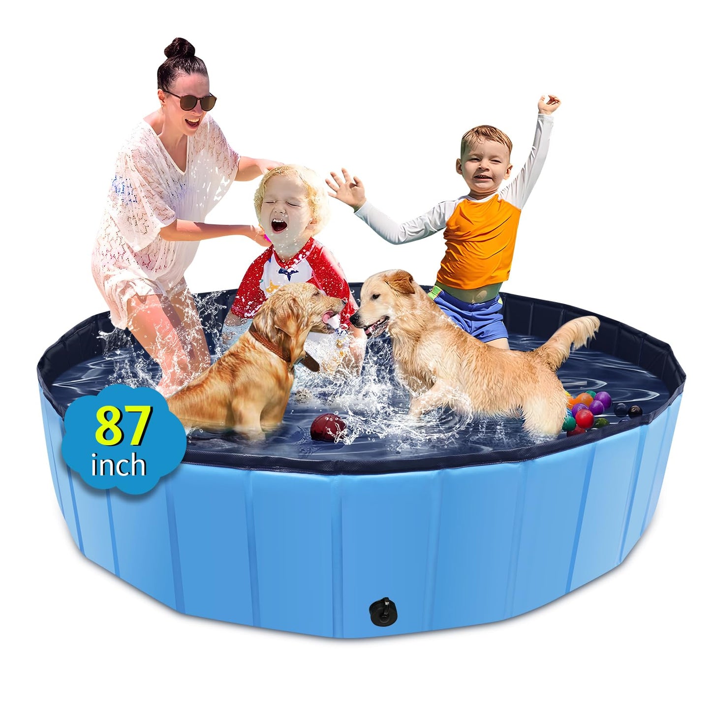 CACSPS Faltbarer Hundepool, 221 x 30,5 cm, Kinderpool mit Hartplastik, rutschfeste Hundebadewanne für den Außenbereich, Hinterhof, Faltbarer Hundepool für Kinder, Hunde, Haustiere (rot)