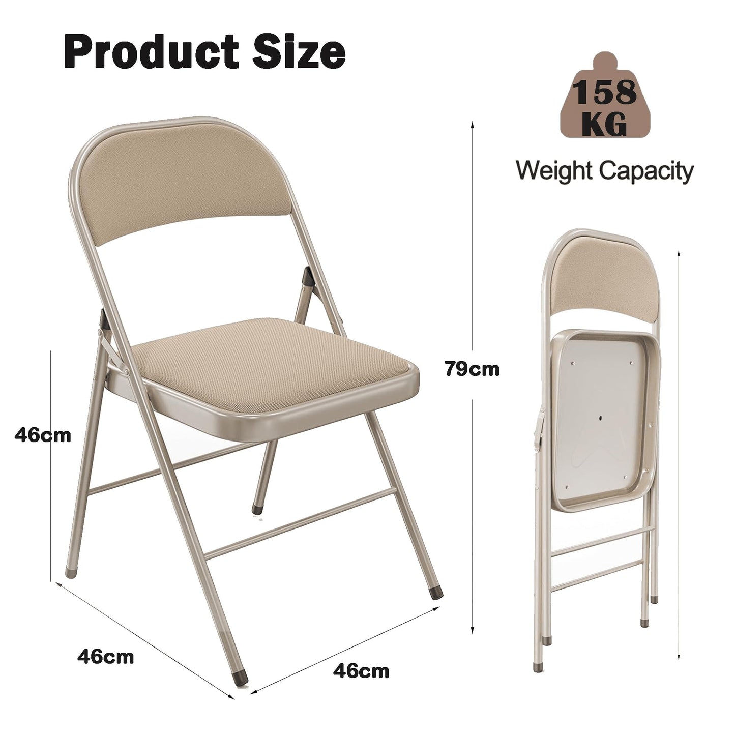 Asdsed Klappstuhl 4er Set, Klappstühle Gepolstert, Klappstuhl bis 158KG Gepolstert mit Starker Stahlrahmen, Faltbarer Klappstühle Platzsparender Schreibtischstuhl für Haus Büro Garten Balkon Party