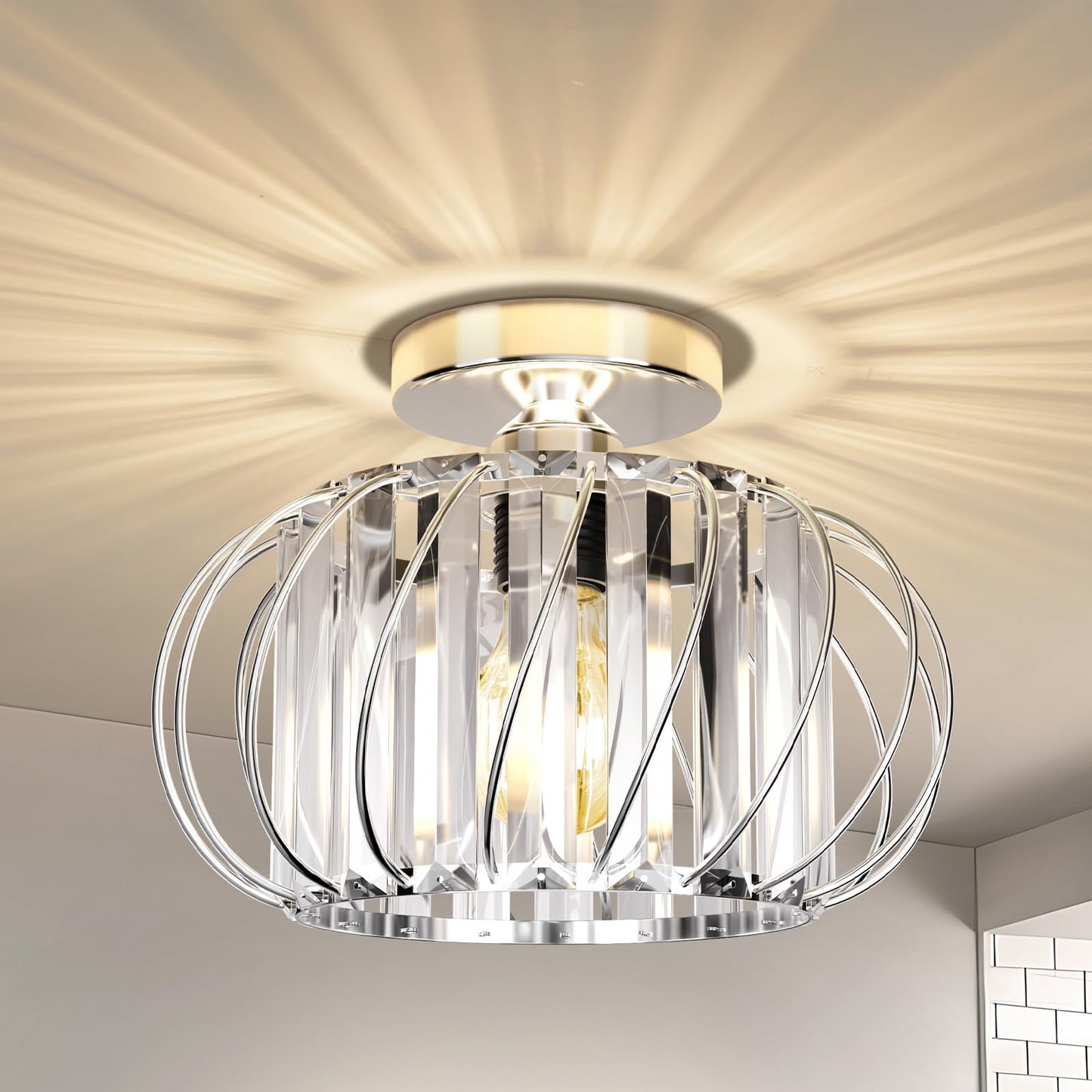 FRIDEKO HOME Modern Kronleuchter Kristall Deckenleuchte Gold,Kleine Kristall Deckenlampe E27 Fassung für Wohnzimmer Schlafzimmer Küche Flur,Ø23cm