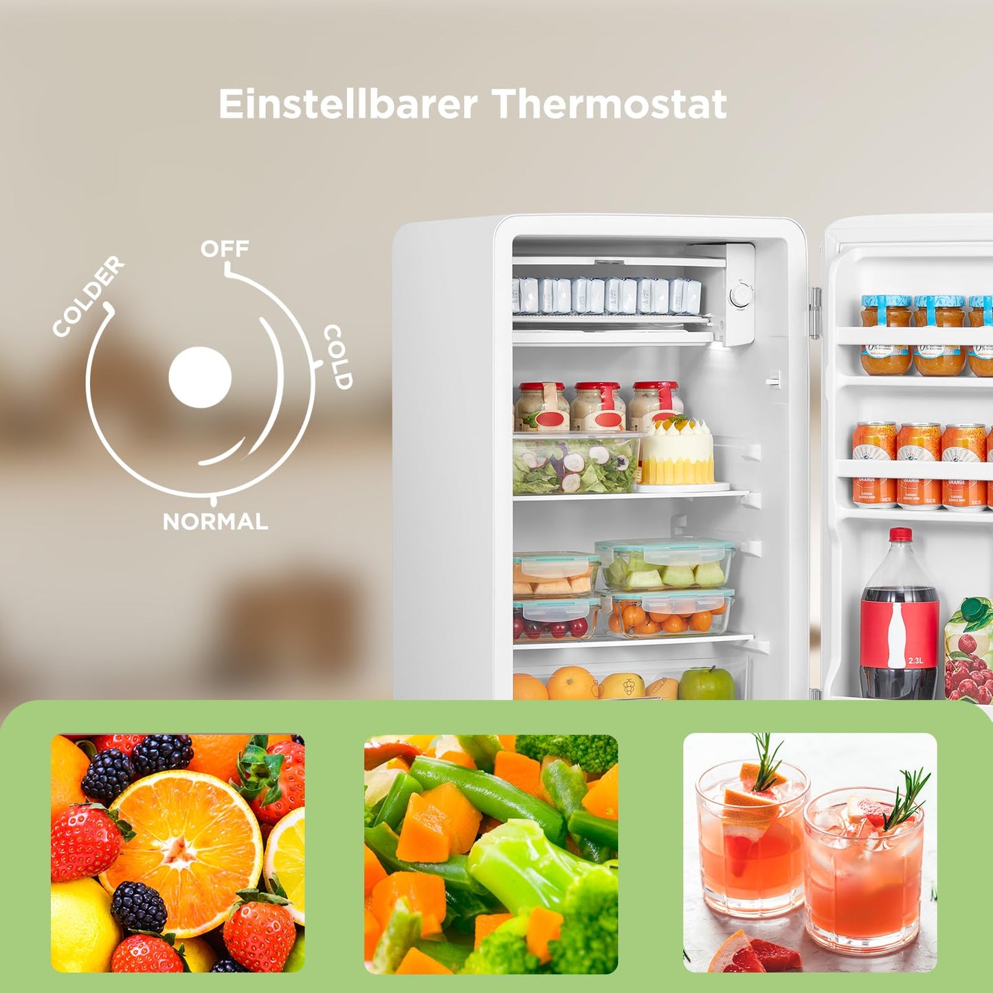 Comfee' RCD93RE2EURT(E) Kühlschrank Klein, 93 Liter Retro Kühlschrank, Mini kühlschrank mit verstellbare Thermostat, Silent, geeignet für Zuhause, Büro und Hotel, Rot