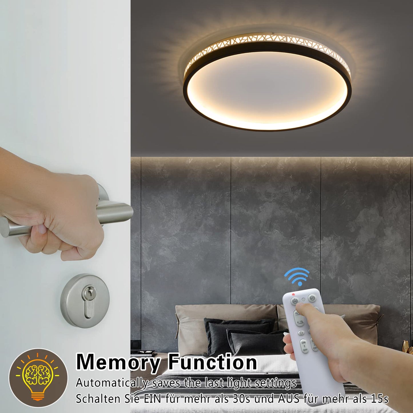 LED Ceiling Light 3000 K Warm Light Bedroom Lamp 30 W 30 cm Round Black Hollow Design "Bird's Nest" Ceiling Lamp Bedroom 3000 lm Not Dimmable