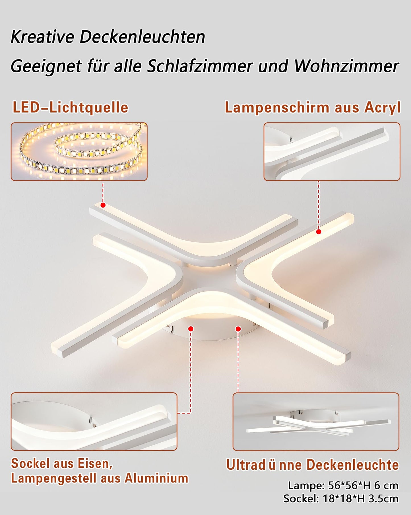 LED Ceiling Light Dimmable White Star 56 cm 26 W Colour Temperature 3000-6000 K Brightness 10-100% with Remote Control / Mobile App for Bedroom, Kitchen, Balcony, Hallway, with Memory Function, 2 W
