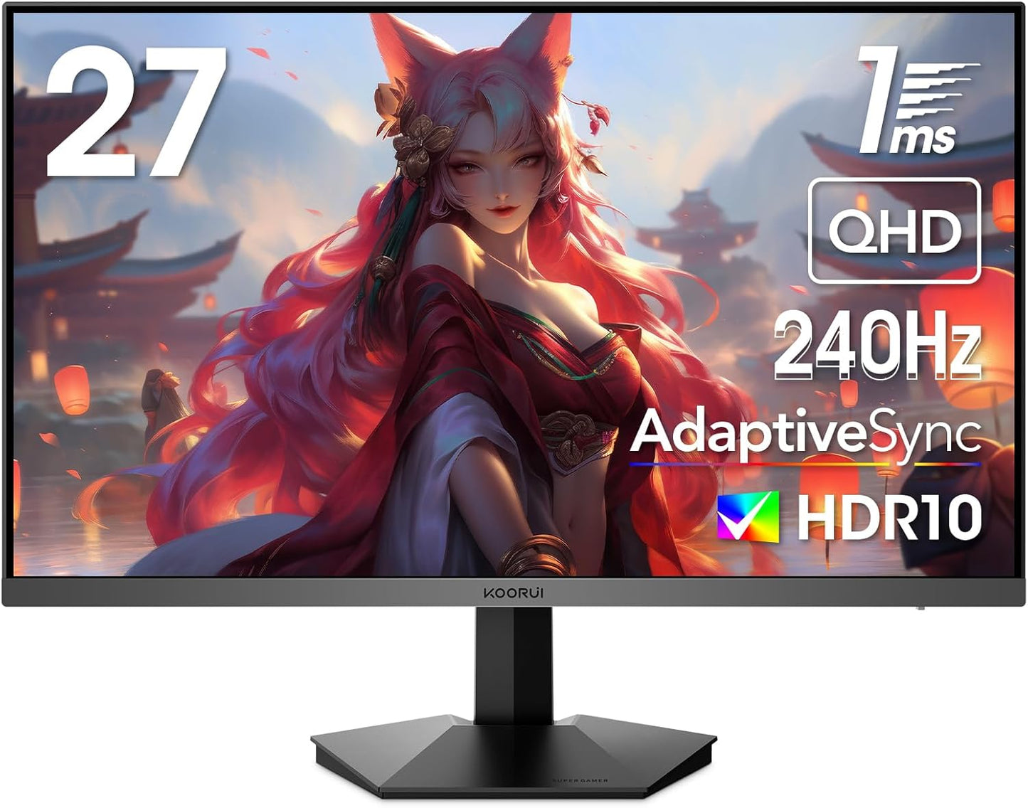 KOORUI Gaming Monitor 27 Zoll, PC Bildschirm 240Hz, FHD, 1ms, Adaptive Sync (1920 x 1080p, DCI-P3 90%, SRGB 100%, HDMI, DisplayPort, VESA 75x75)