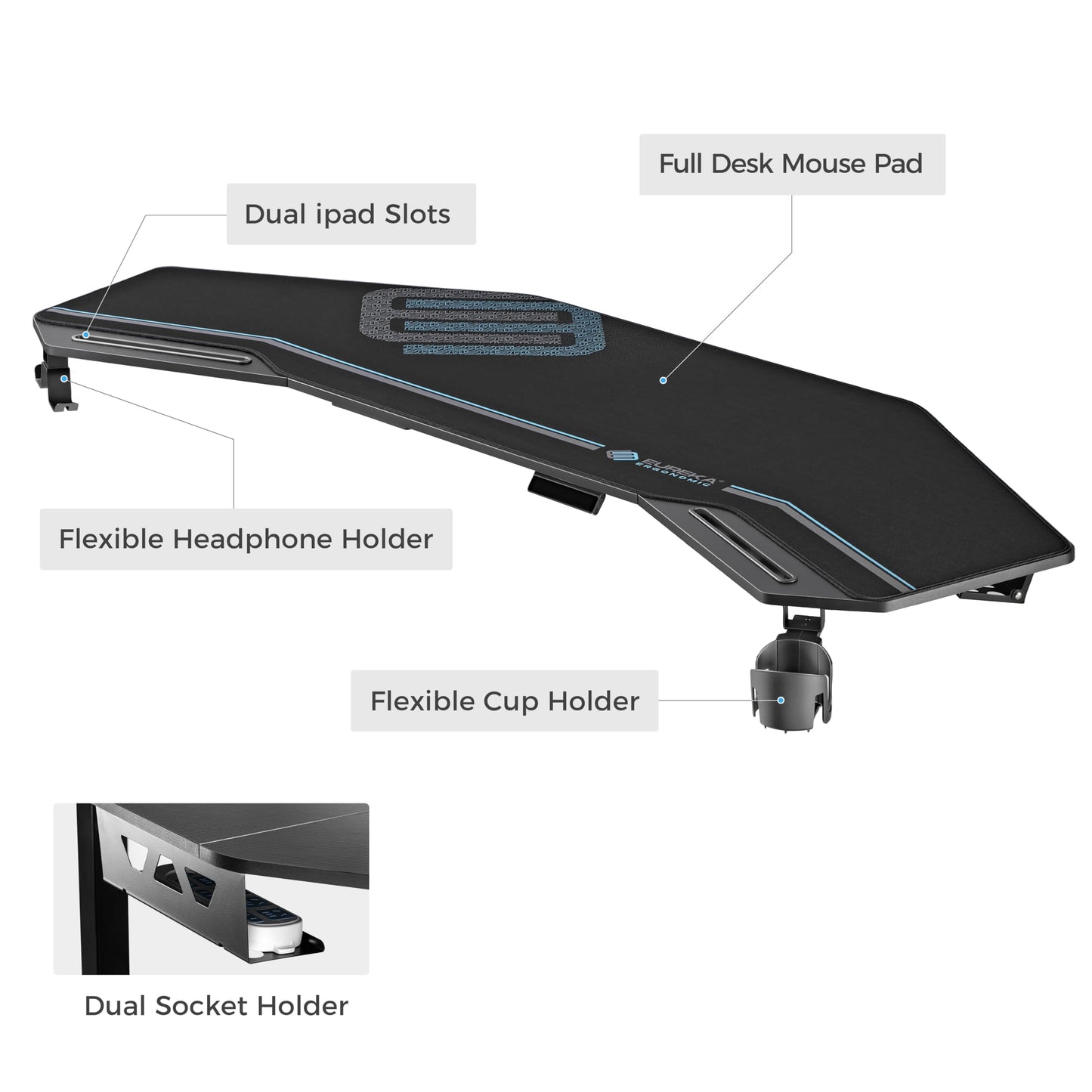 EUREKA ERGONOMIC Height Adjustable Desk 182 x 76 cm Standing Desk in Wing Shape Gaming Table Height Adjustable Electric Large Gaming Desk with LED Monitor Stand and Keyboard Shelf
