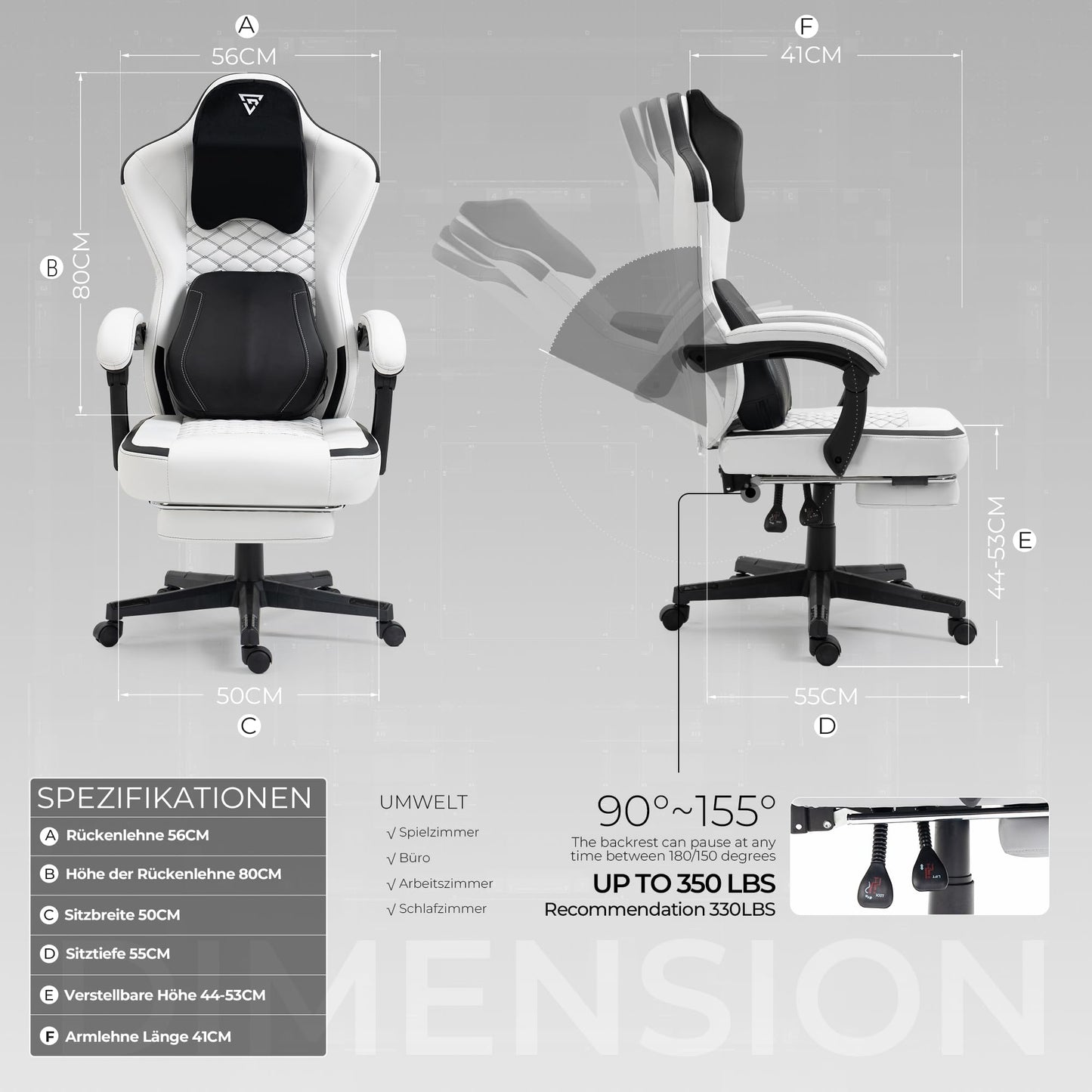 Vigosit Gaming Chair with Heated Massage Lumbar Support, Fabric Gamer Chair with Bag Spring Cushion and Footrest, Horse and High Gamer 150 kg Load Capacity (Pale Pink)