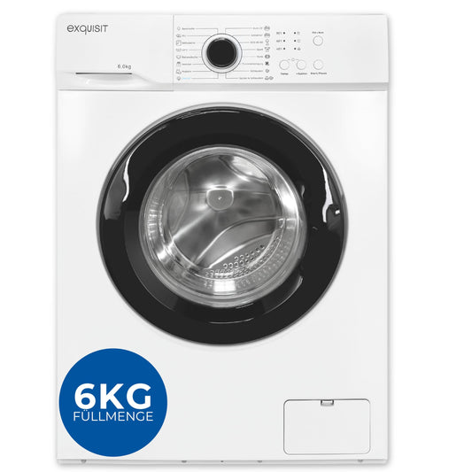 Exquisit Waschmaschine 6kg, Energieeffizienzklasse A, max. 1000 U/min, ECO 40-60, Kurzprogramm, Kindersicherung, 16 Waschprogramme, WA56110-020A weiss