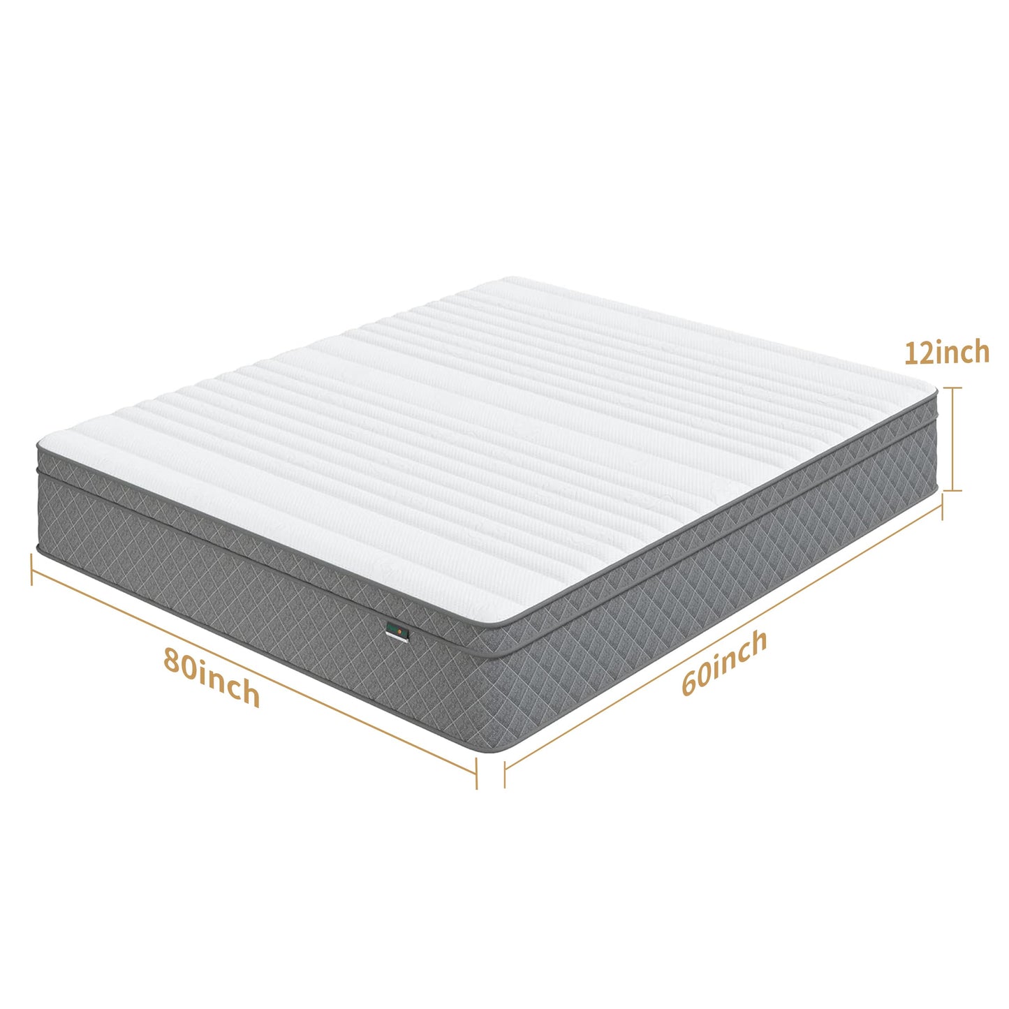 PurrJoys Mattress 140 x 200 x 25 cm - Pocket Spring Core & Memory Foam, Medium Hardness, Breathable, Movement Insulating, CertiPUR-US & Oeko-Tex, No Fibreglass