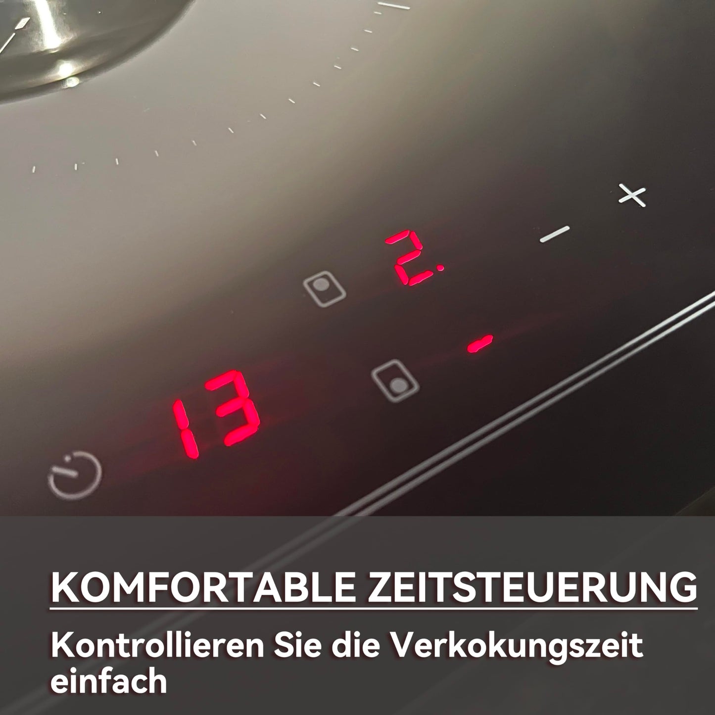 Hermitlux kochfeld 28,8cm, Glaskeramik Kochfeld 2 Platten, 9 Leistungsstufen, Touch-Steuerung, Timer, Kindersicherung, Geeignet für Alle Töpfe, 3300W