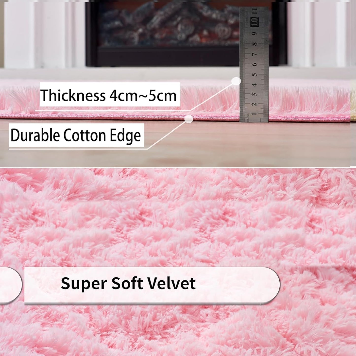 Obundi Pink Rug, Fluffy Living Room, Rugs, Teenager's Room, Girls, Soft Non-Slip Bedroom Carpet, Office, Small Rug (Pink, 60 x 120 cm)