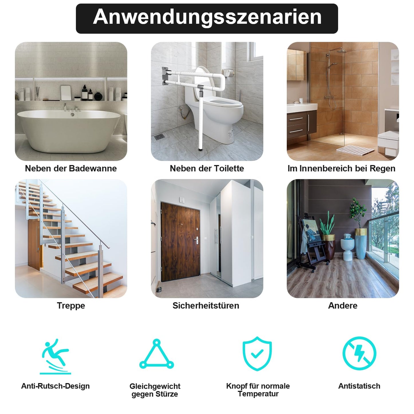 Tubiaz Wall-Mounted Support Handle, Folding Handrail for Shower, Toilet Support Aid, Standing Aid, Safety Handrail, Non-Slip Handrail for Seniors, Disabled Pregnant Women, up to 200 kg, White