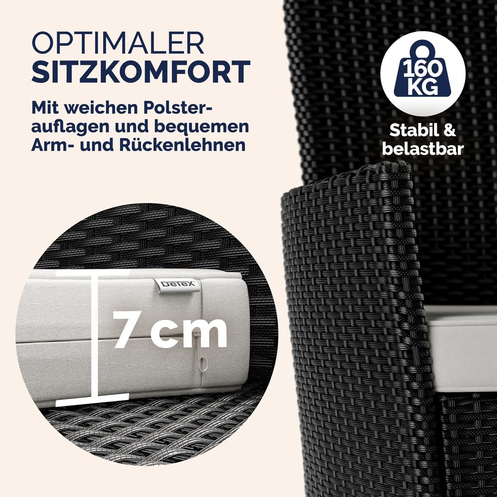 Casaria® Gartenmöbel Set 8 Personen Stühle inkl. 7cm Polster & Abdeckung Tisch 190x90cm 160kg Belastbar Wetterfest Polyrattan Stapelbar Terrasse Möbel Grau