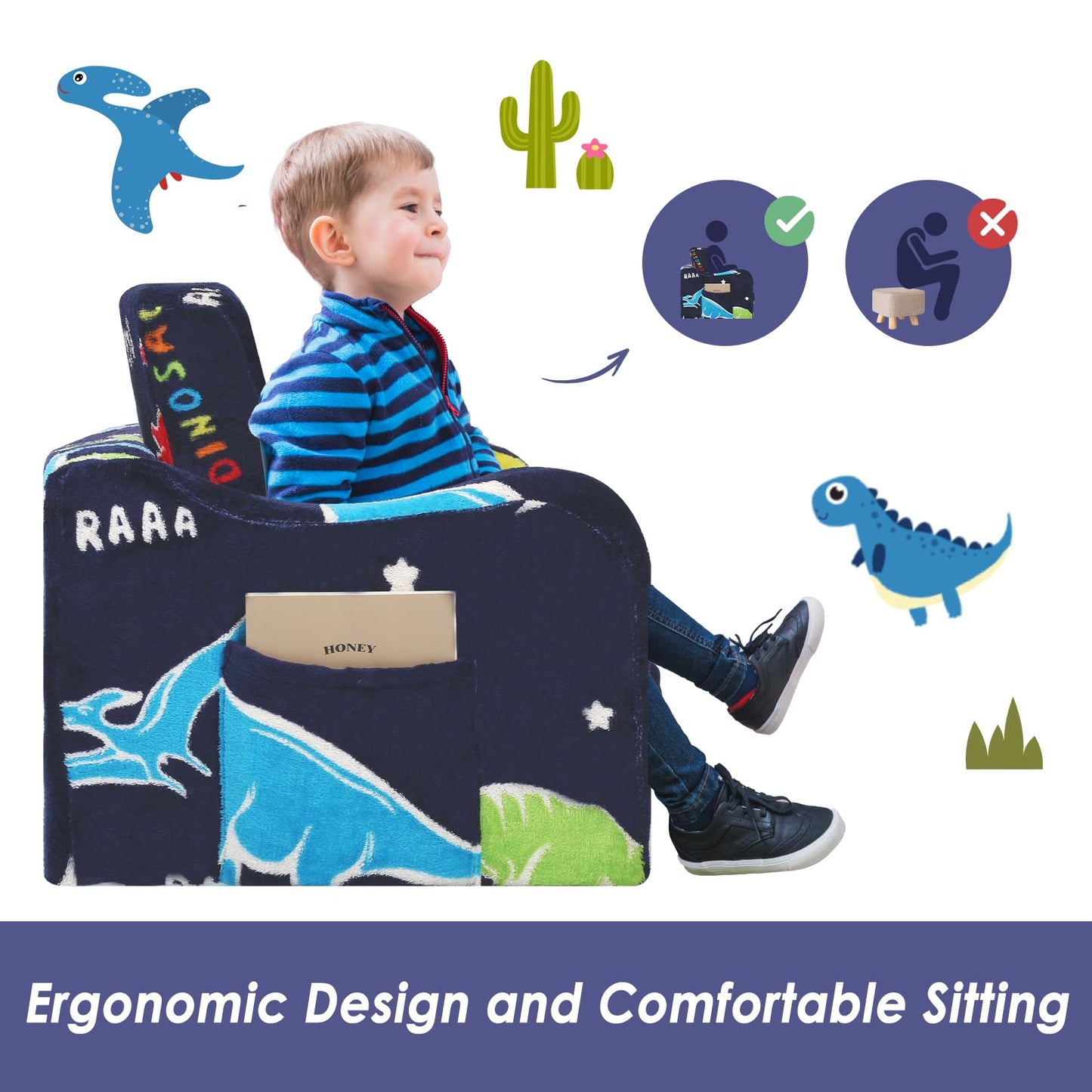 Children's Sofa Fold-Out 2-in-1, Extra Large Children's Sofa Glows in the Dark with Sleep Function, Children's Chair for Children's Room, Playroom, Astronauts
