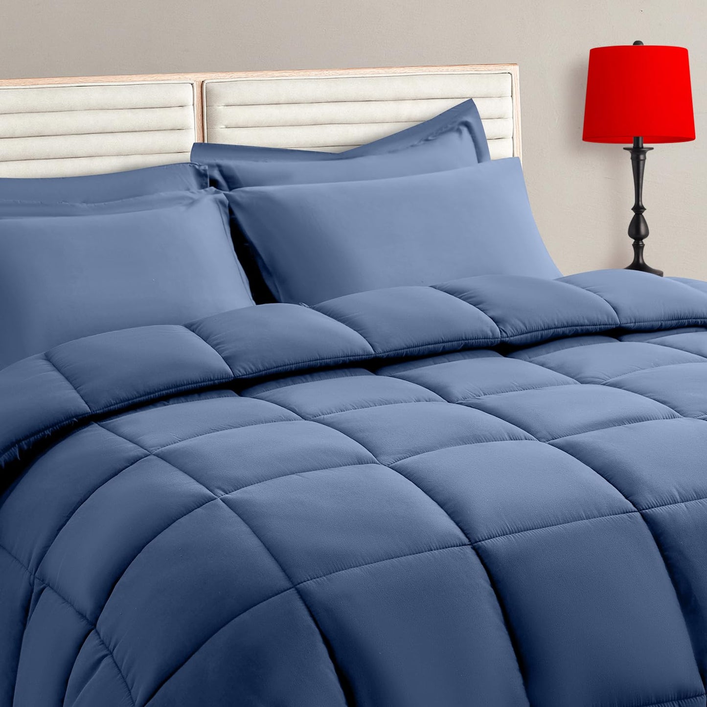 Twin Size Comforter Set - 5 Pieces, Bed in a Bag Bedding Sets with All Season Soft Quilted Warm Fluffy Reversible Comforter,Flat Sheet,Fitted Sheet,1 Pillow Shams,1 Pillowcases,Black