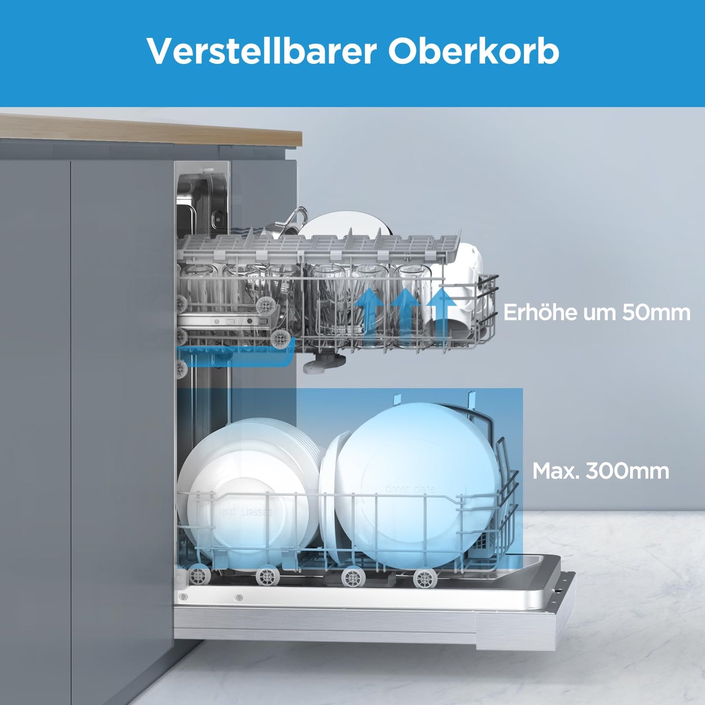 Midea MDWEU1435XSS-W Dishwasher, Integrated, 14 Place Settings, 60 cm, Partially Integrated with WiFi, Extra Drying, 7 Programmes, 47 dB, 0-24 Hours Start Time Delay, Stainless Steel