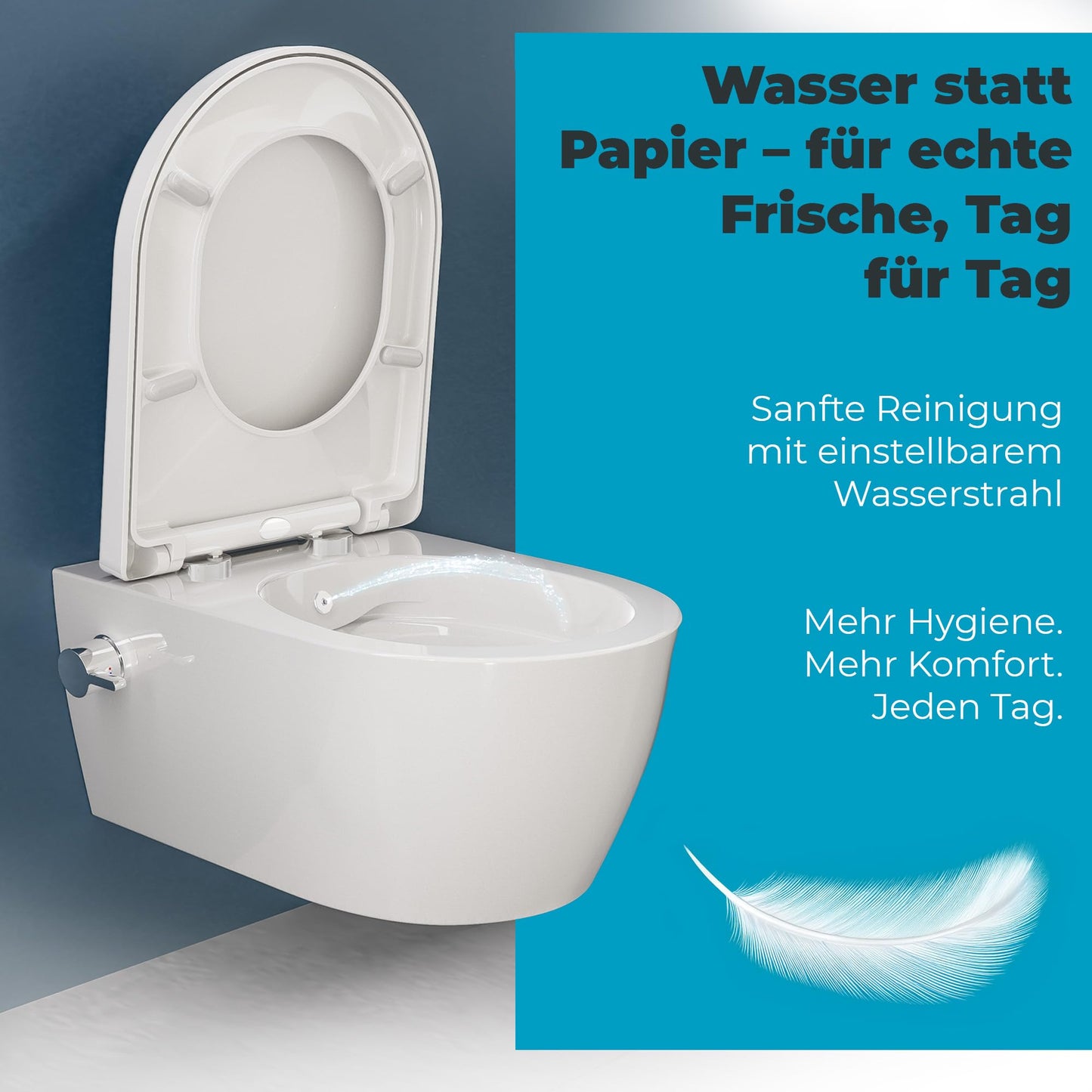 SSWW Taharet Toilet Includes Fitting and Removable Soft-Close Seat, Shower Toilet, Hanging Toilet, Toilet with Bidet Function, Hygienic, Shattaf, Different Versions