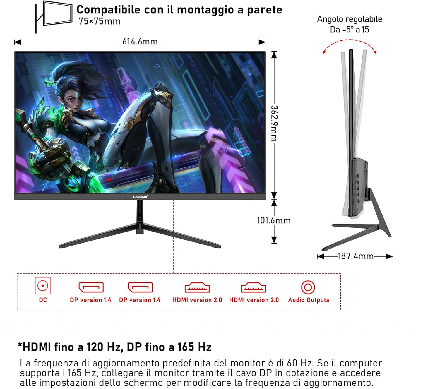 Gawfolk PC Monitor 32 Zoll UHD 4K 60Hz, Ultraklar (3840×2160p) Computer Bildschirm mit FreeSync, HDMI, DisplayPort, 178° Betrachtungswinkel, Unterstützt VESA100*100mm