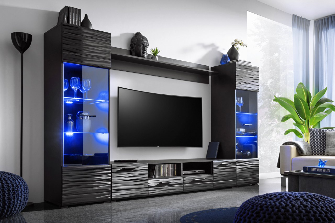 MEBLE KRYSPOL Solido Living Room Wall Unit - Living Room Furniture - Modern Living Room Wall Unit - Sideboard Living Room Cabinet Wall - Living Room Furniture Modern - Shelf White - TV Cabinet -