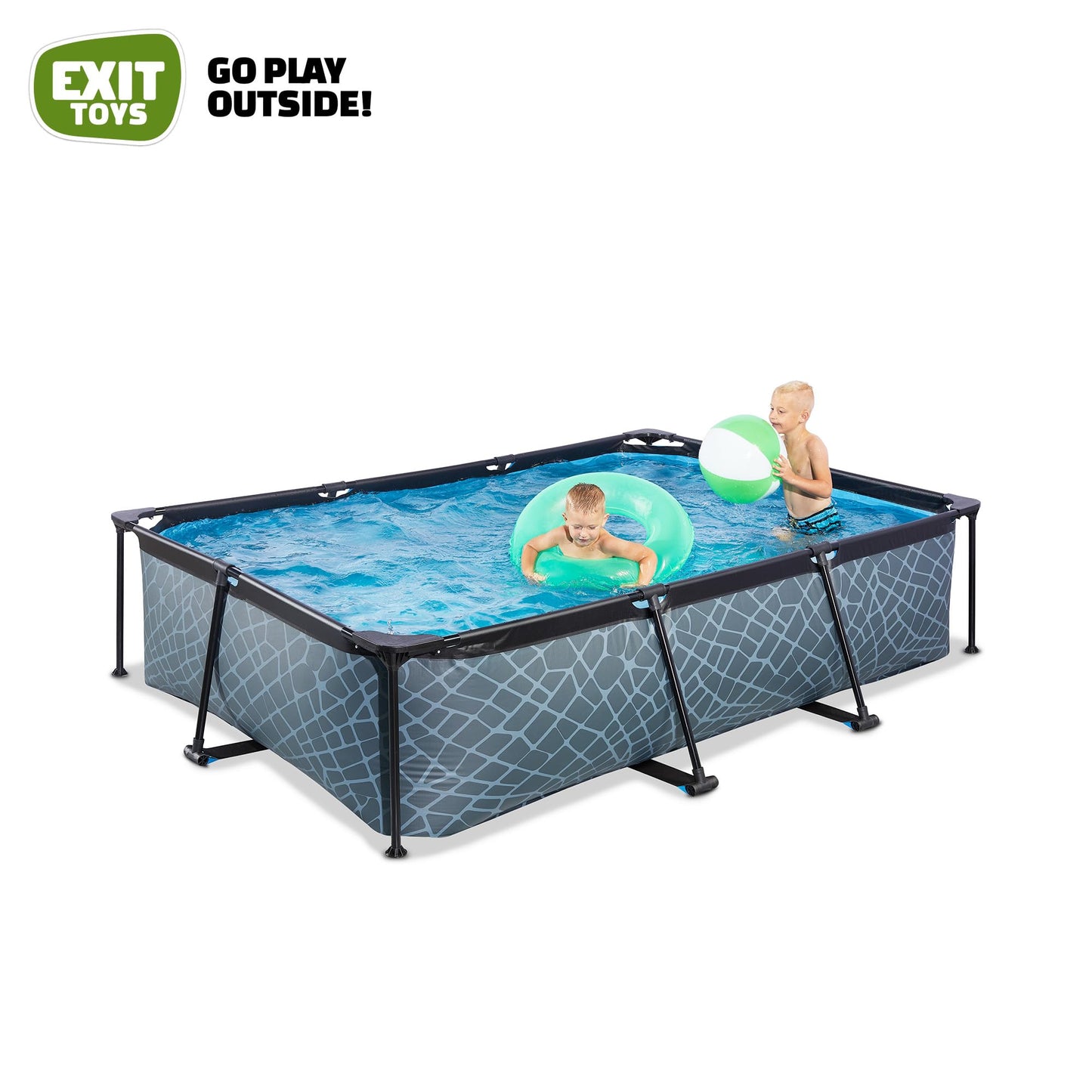 EXIT Toys Soft Grey Pool - 300x200x65cm - Rechteckiger, Kompakter Rahmenpool mit Kartuschenfilterpumpe - Leicht Zugänglich - Für Kleinkinder Geeignet - Starker Rahmen - Einzigartiges Design - Grau