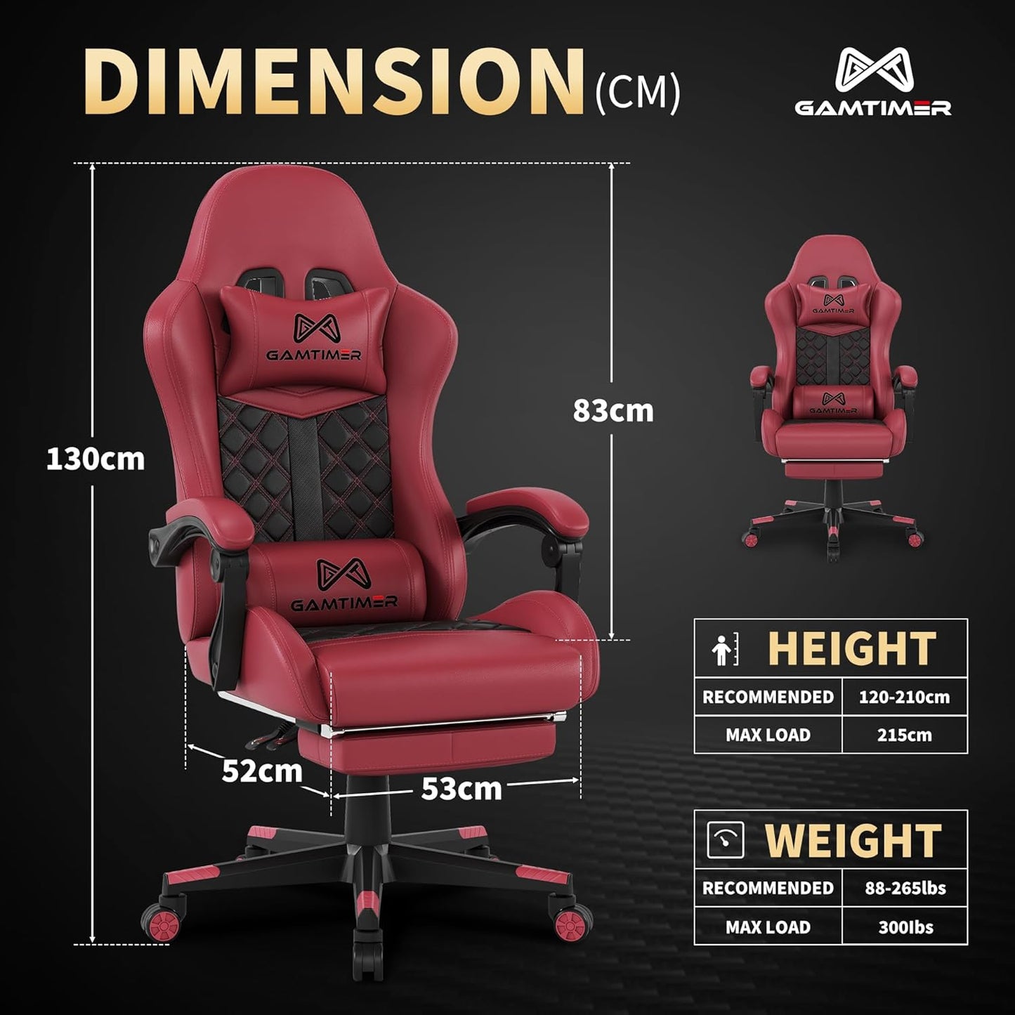 Gaming Chair, Ergonomic Office Chair, PC Chair, Gaming Chair, Lumbar Cushion and Footrest, PU Leather Gamer Chair, Adjustable Backrest from 90-155°, Height Adjustable 360° Swivel Chair (Pink)