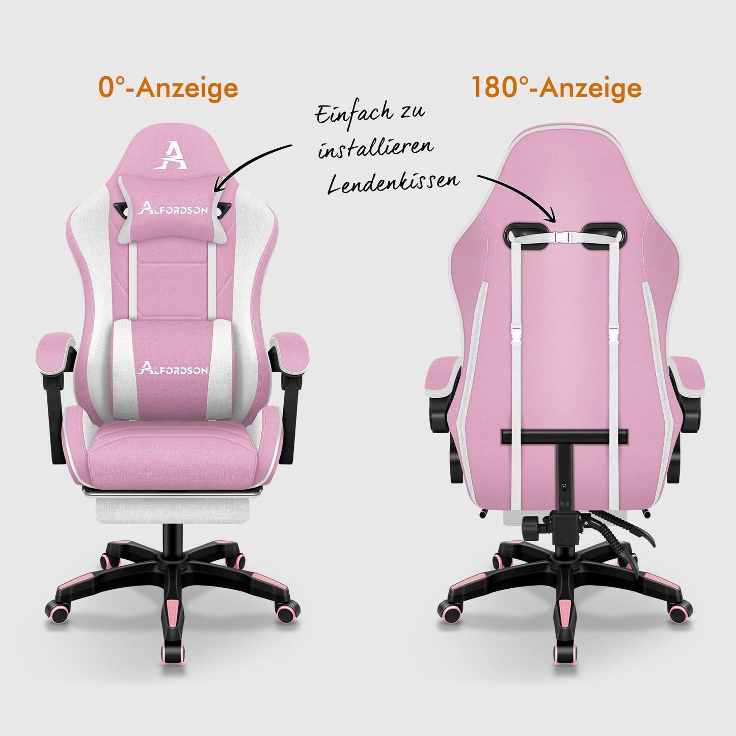 ALFORDSON Gaming-Stuhl mit Massage-Lendenwirbelkissen, ergonomischer Gamer-Racer-Stuhl mit Verstellbarer Rückenlehne, Drehstuhl mit Fußstütze, höhenverstellbar, Schwarz