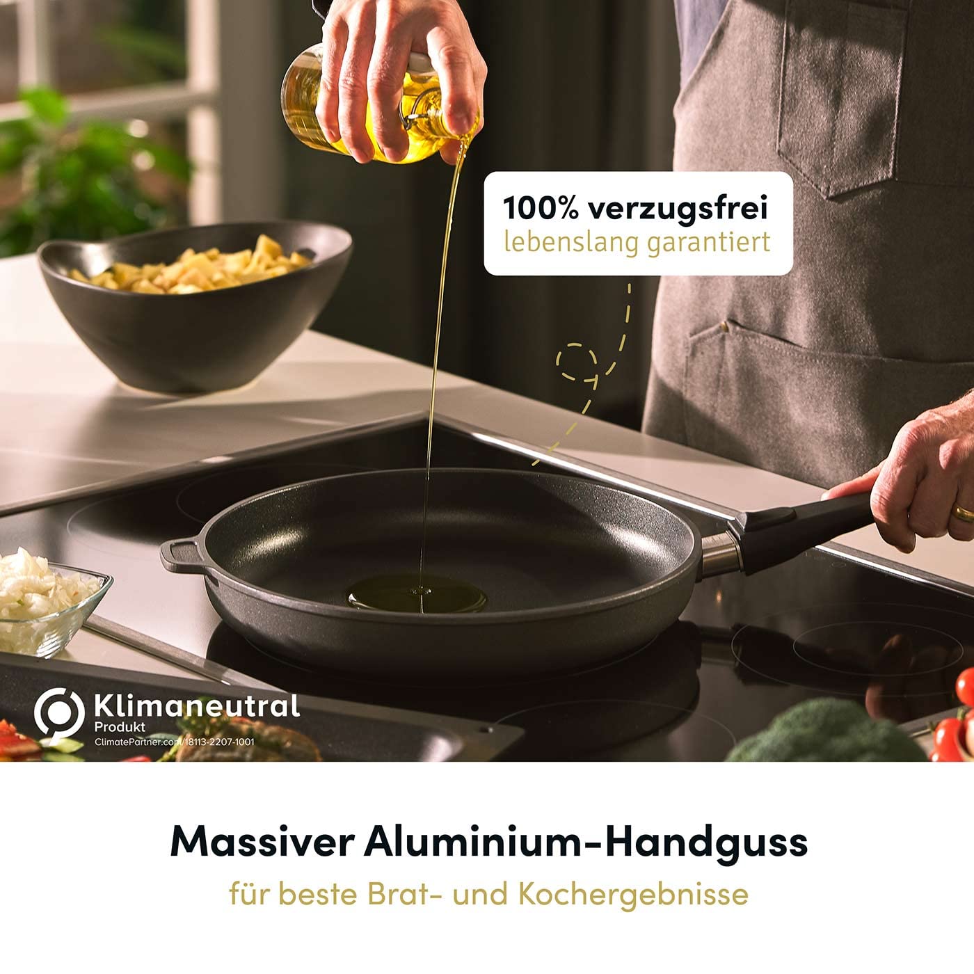 Hoffmann Aluguss Bratpfanne 28 cm Induktion Hoher Rand 7 cm Innenhöhe I Pfanne Induktionsherd I Schmorpfanne 28cm I Abnehmbarer Griff Hochrandpfanne