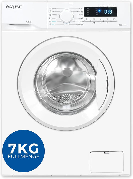 Exquisit Waschmaschine 7kg, Energieeffizienzklasse A, max. 1400 U/Min, Kurzprogramm, Mixprogramm, Startzeitvorwahl (3-24 Std.), Aquastop, 12 Waschprogramme, WA57014-020A weiss