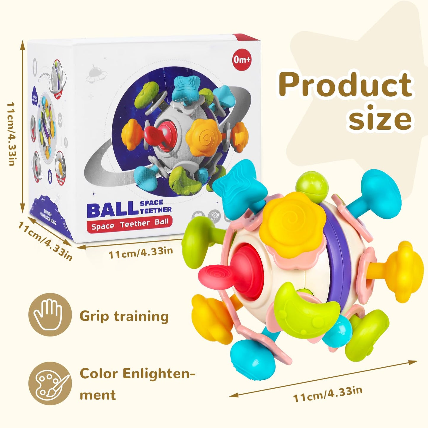 Grab Ball Baby Toy, Sensory Teether Toys, Silicone Teether Motor Skills Toy, Montessori Early Education, Baby Rattle Baby Toy for Babies 3-18 Months
