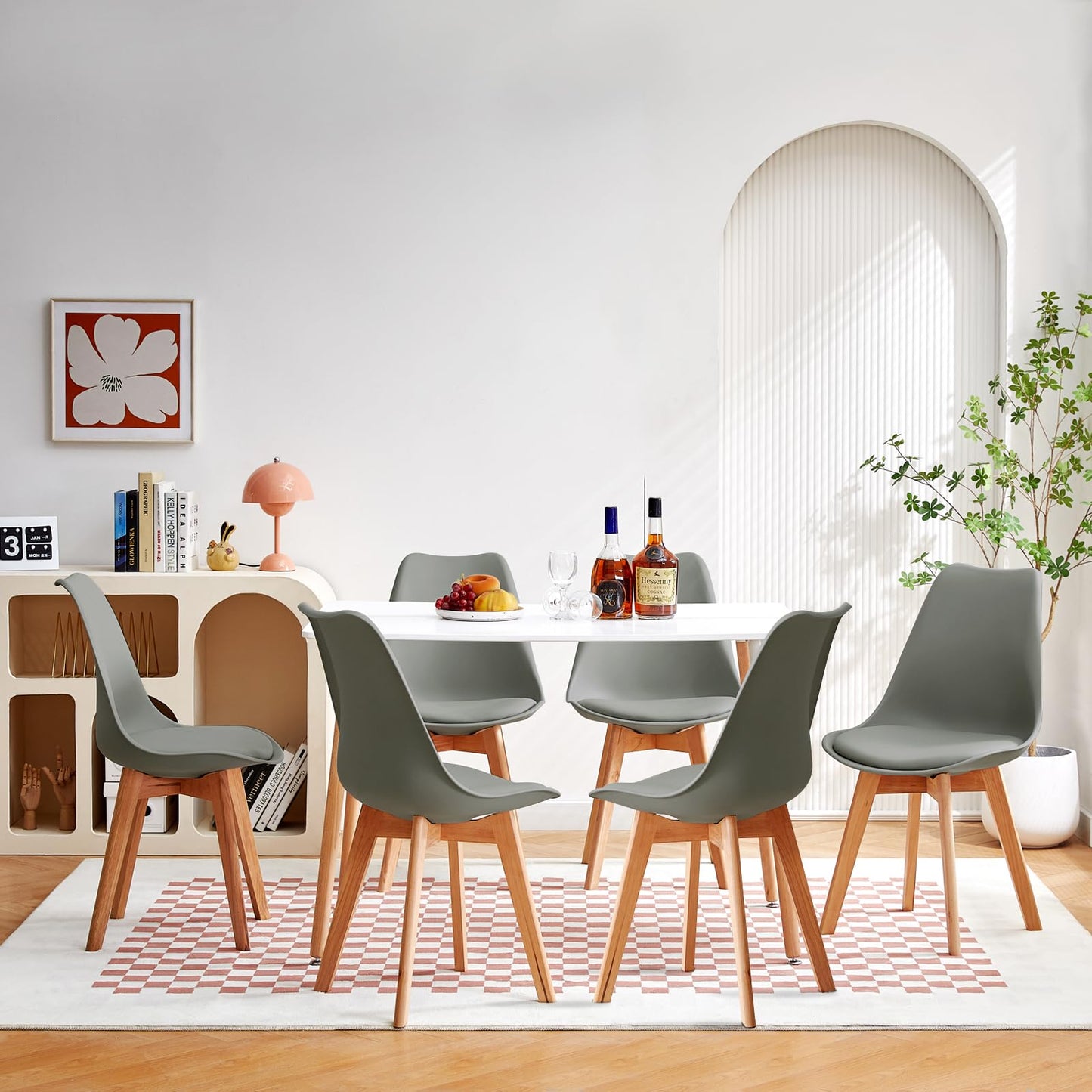 H.J WeDoo Esszimmergruppe mit 4 Essstühlen, Rechteckig Esstisch und Stühle für Esszimmer, Küche, Wohnzimmer, Weißer Esstisch und Graue Stühle