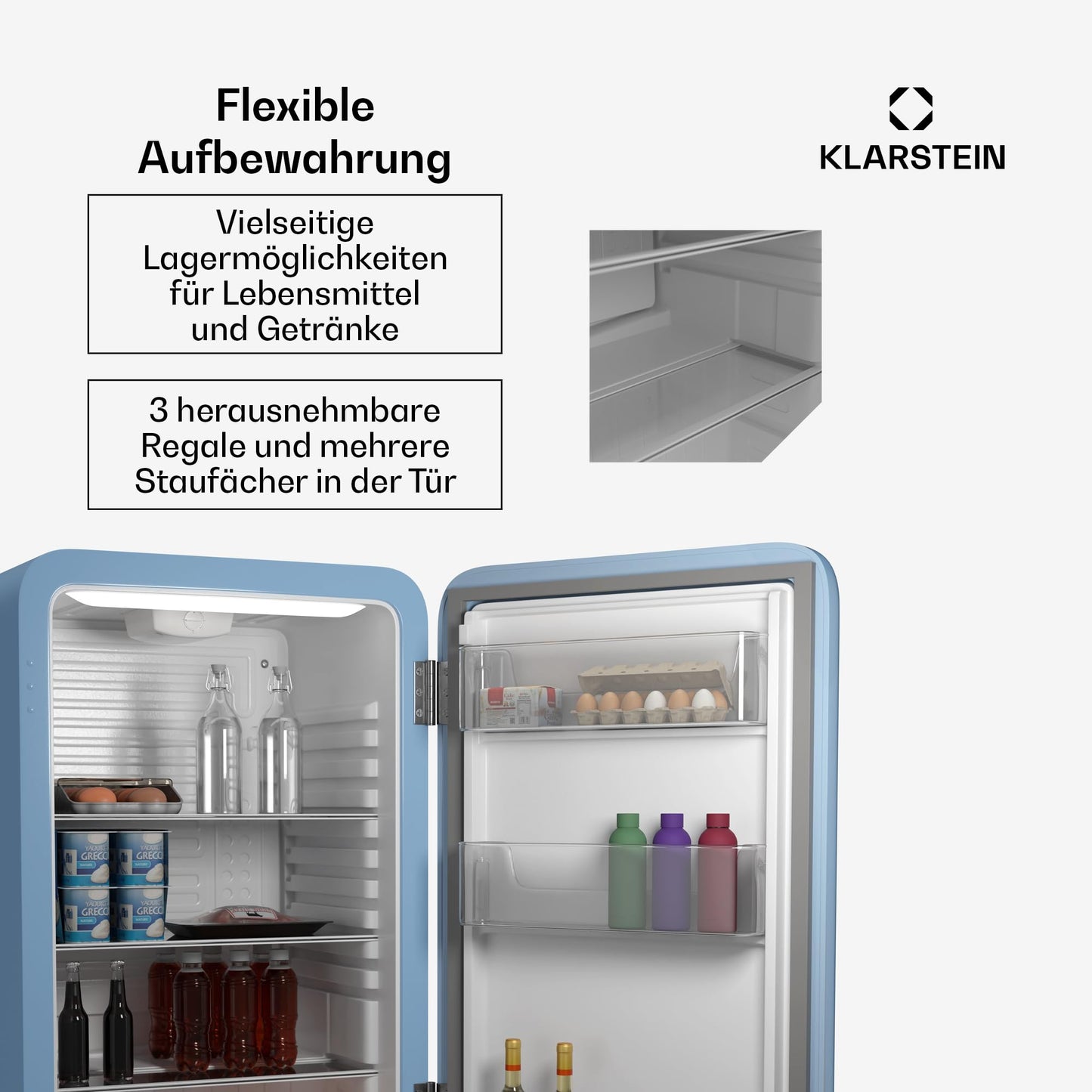 Klarstein Kühlschrank, Mini-Kühlschrank für Getränke, Kühlschrank Klein, Kleiner Kühlschrank Lautlos, Skincare Fridge, Vintage Design, Camping Kühlschrank, Minikühlschrank für Zimmer, 0-10°C, 70 L